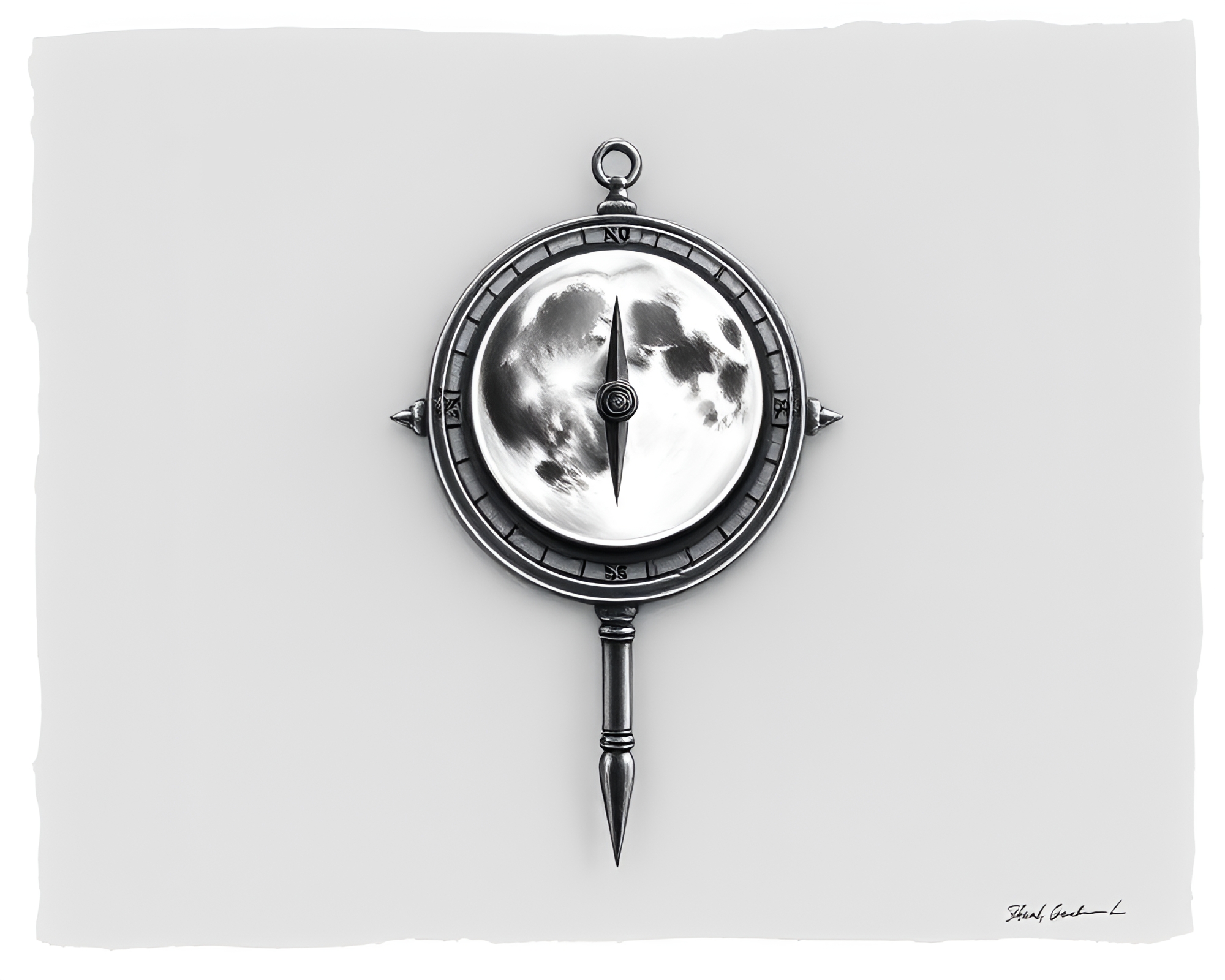 Antique compass in lunar neon tubing sketch – free AI stock image