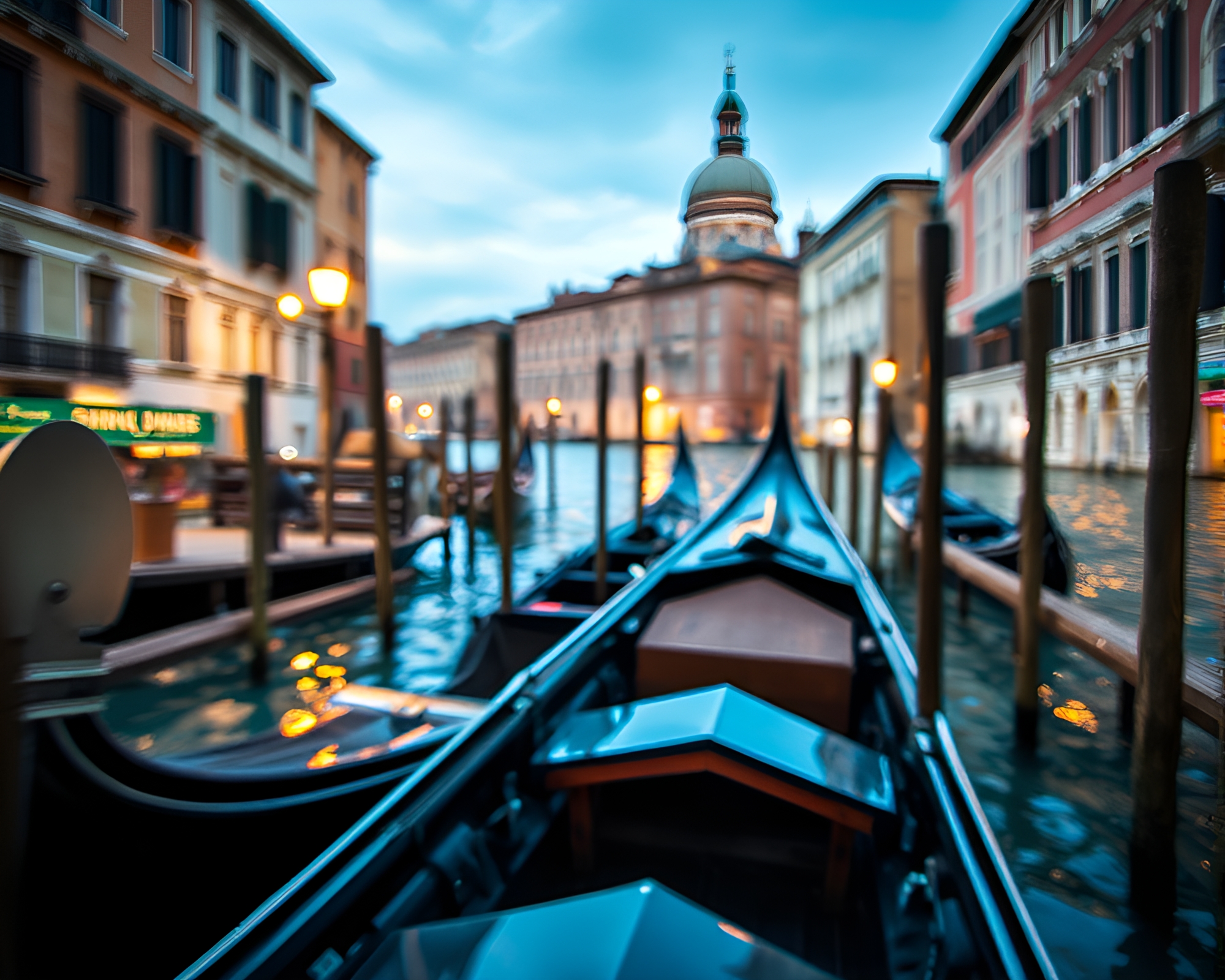 Venetian Gondola Silhouetted Against Vibrant Sky – free AI stock image