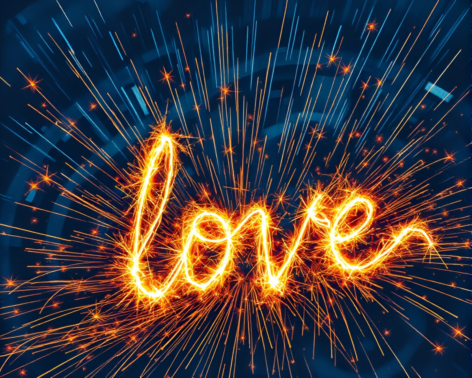 A mesmerizing image of a hand holding a sparkler writing a letter with sunbeam rays