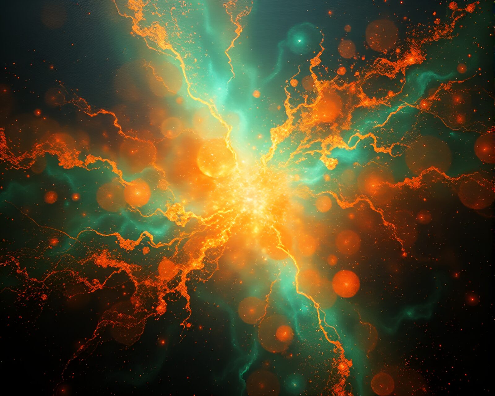Surreal image of copper verdigris glowing in quantum sorcery