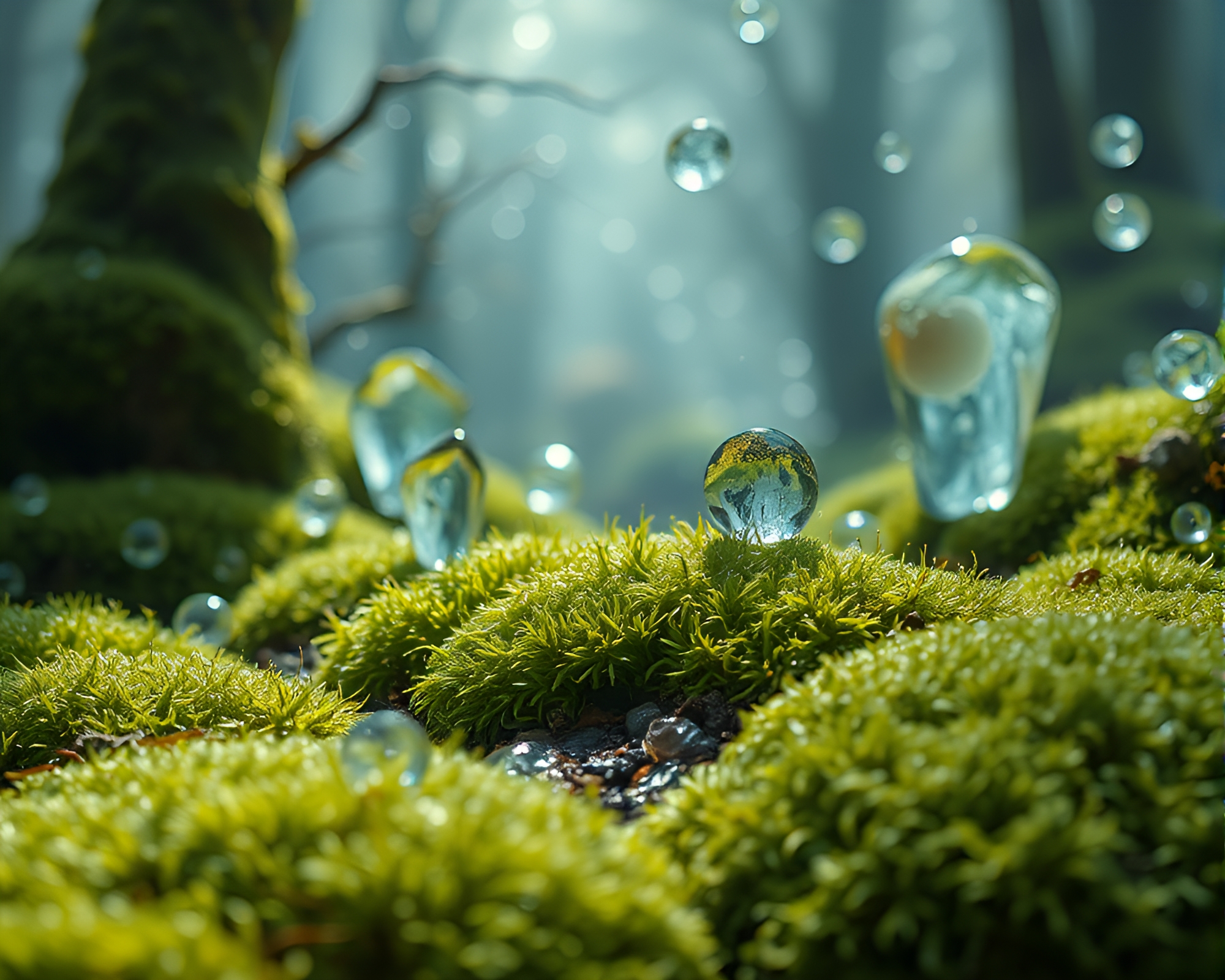 Surreal Moss Dreamscape with Crystal Clarity – free AI stock image