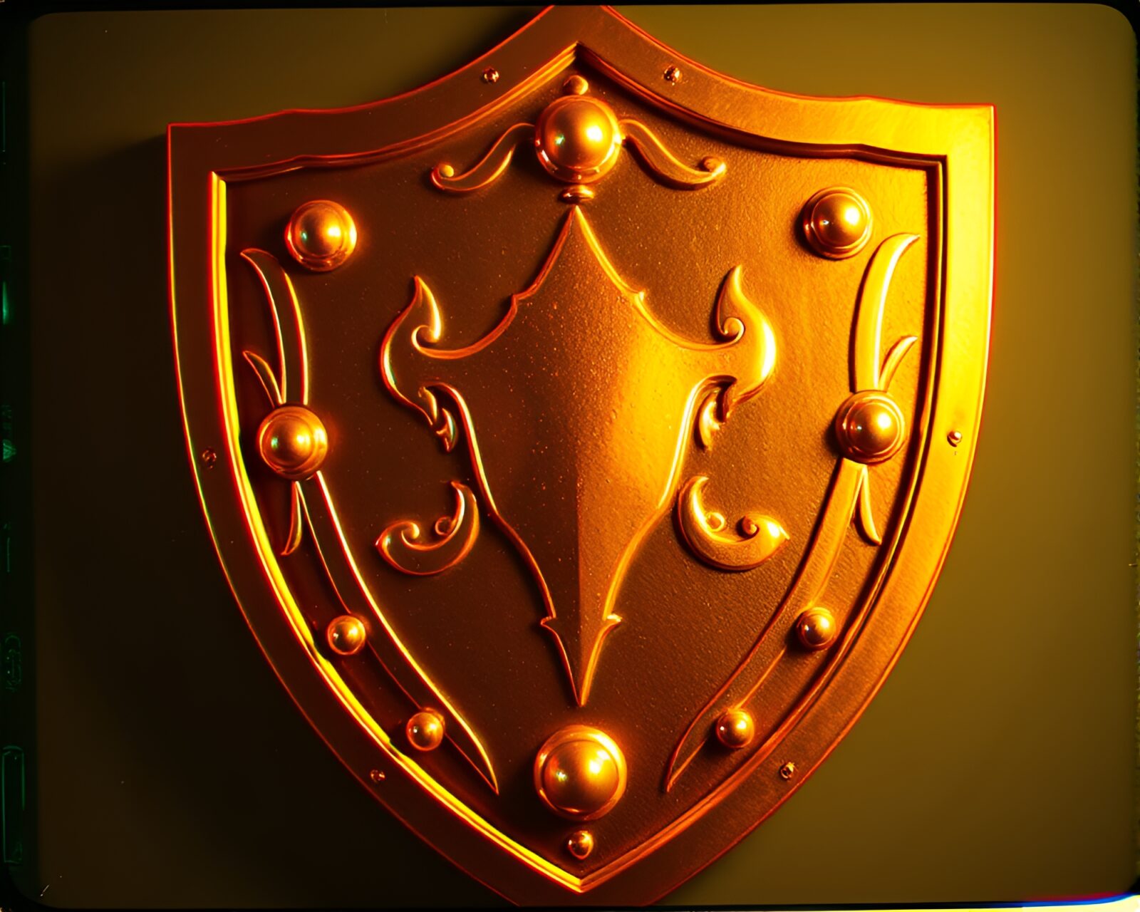 Antique shield with golden touches in anaglyph 3D effect