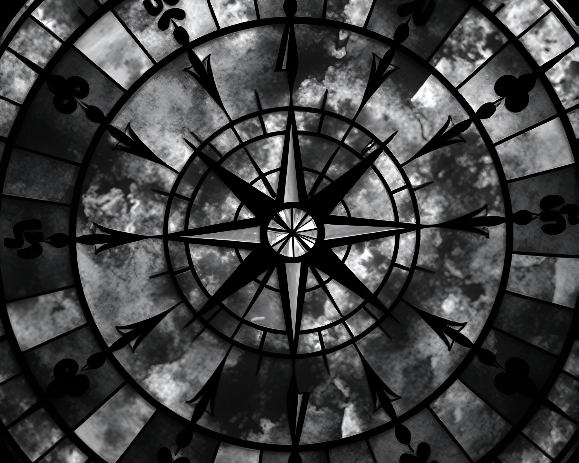 Spiral Compass under Lunar Stained Glass Sky – free AI stock image