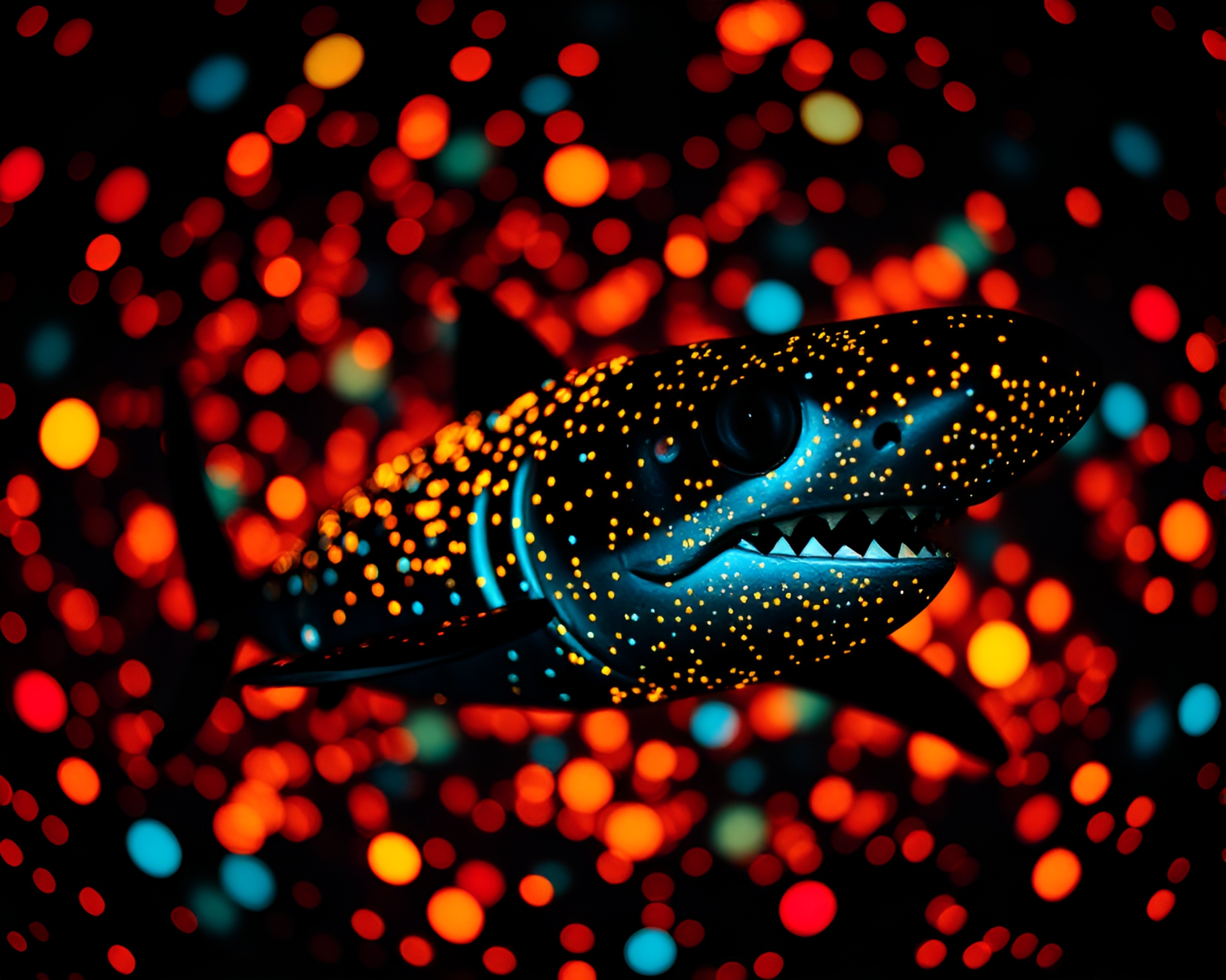 Majestic Shark in Pointillist Firefly Luminescence – free AI stock image