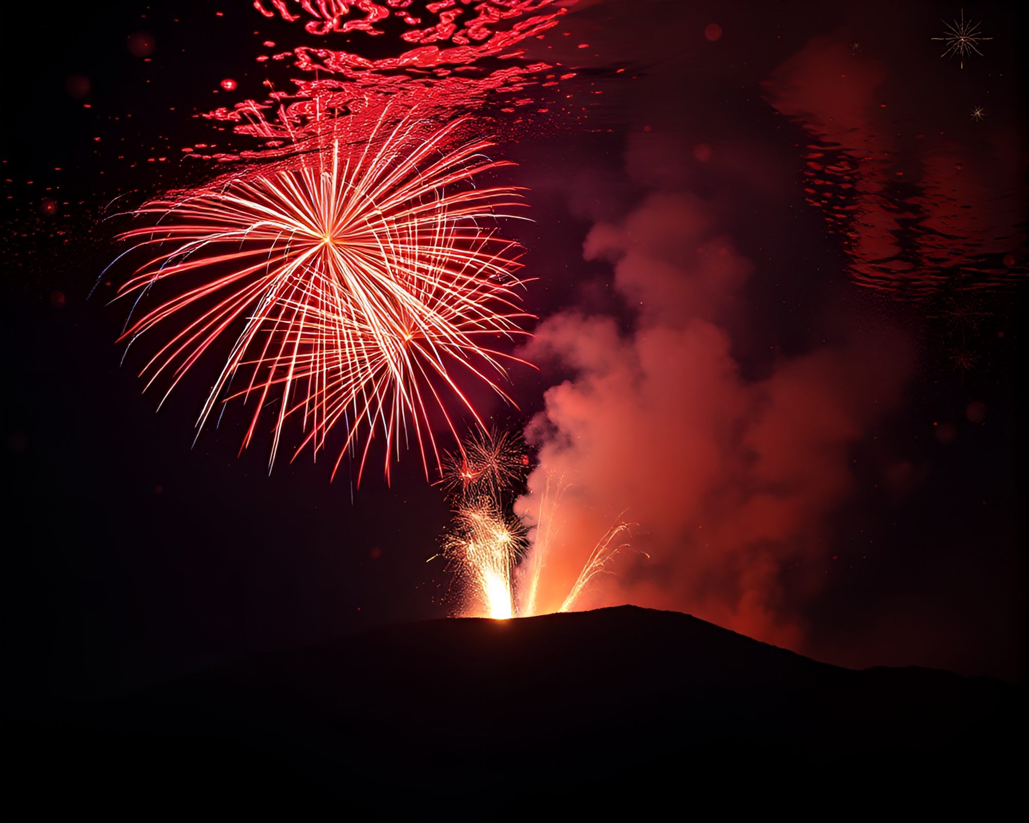Exploding Fireworks under Submerged Volcanic Dome – free AI stock image