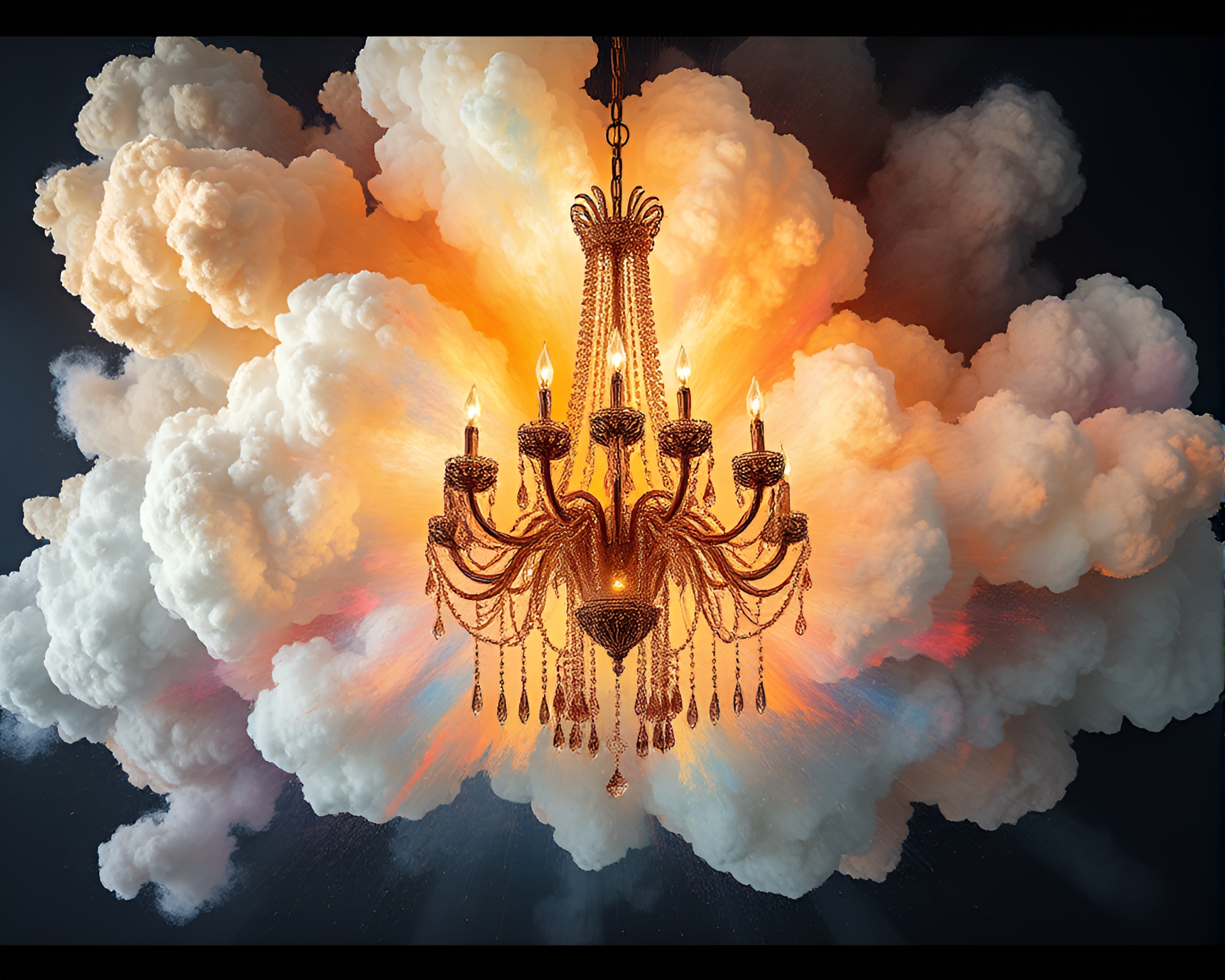 Explosive Chandelier: Washed-Out Etched Elegance – free AI stock image
