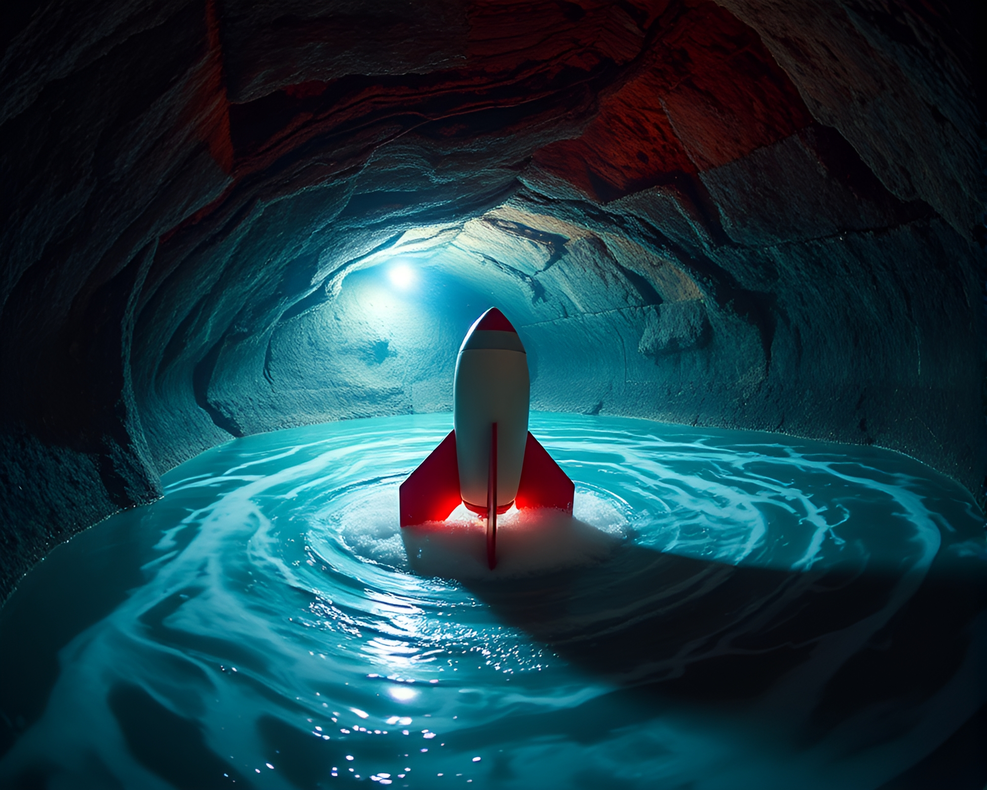 Rocket Plunging into Swirling Water Whirlpool – free AI stock image