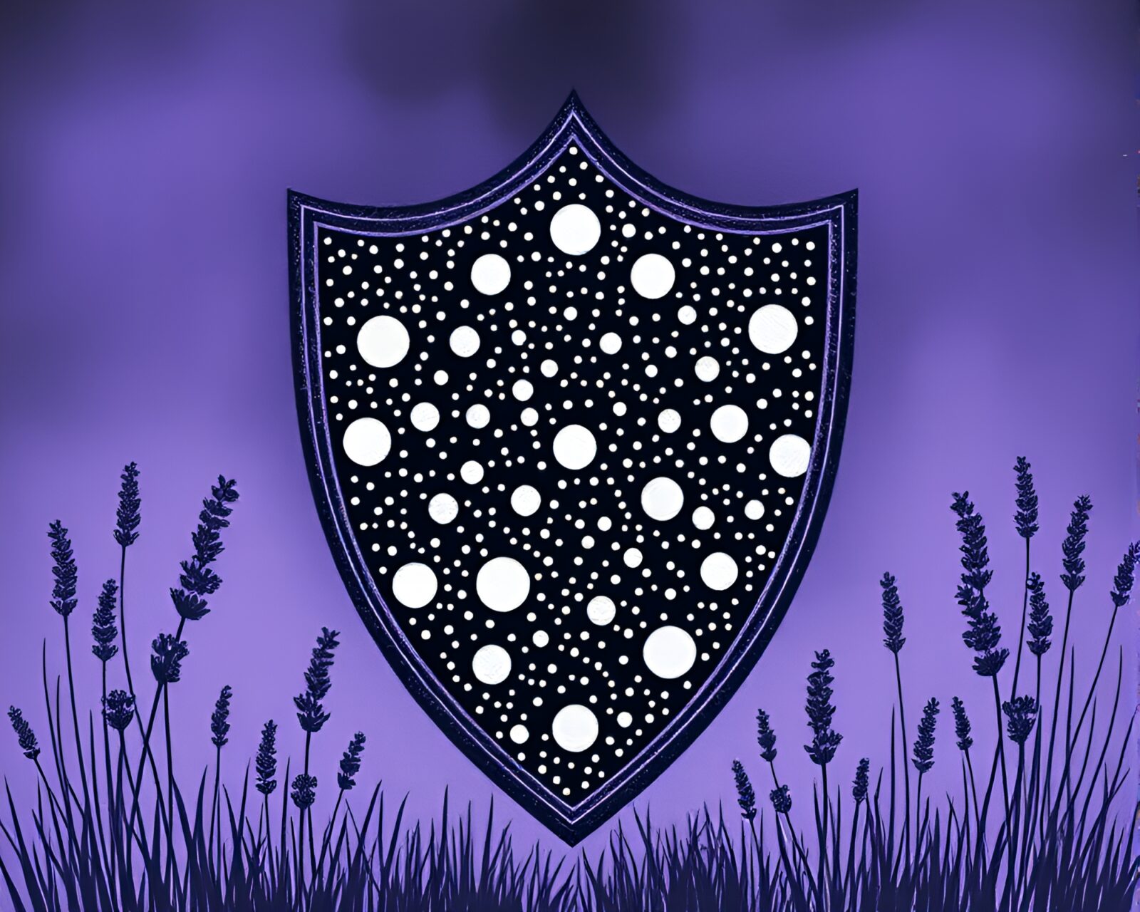 Chalk drawing of shield against lavender twilight background