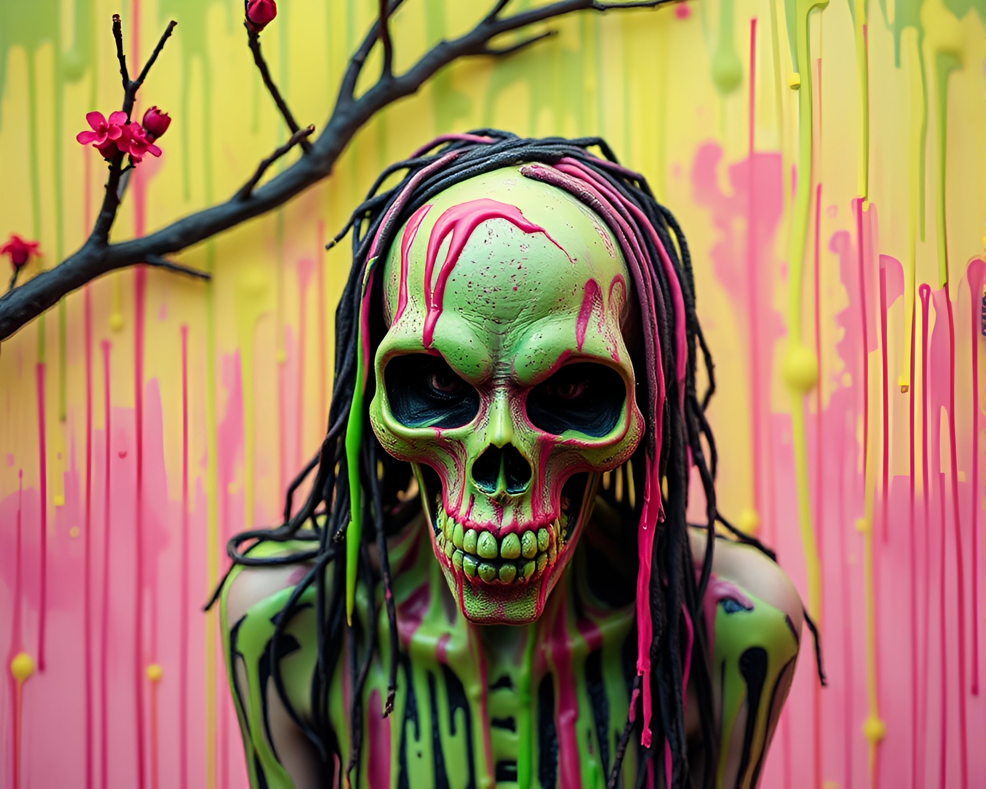 Vibrant Dripped Paint Hot Spring in Necromantic Hues – free AI stock image
