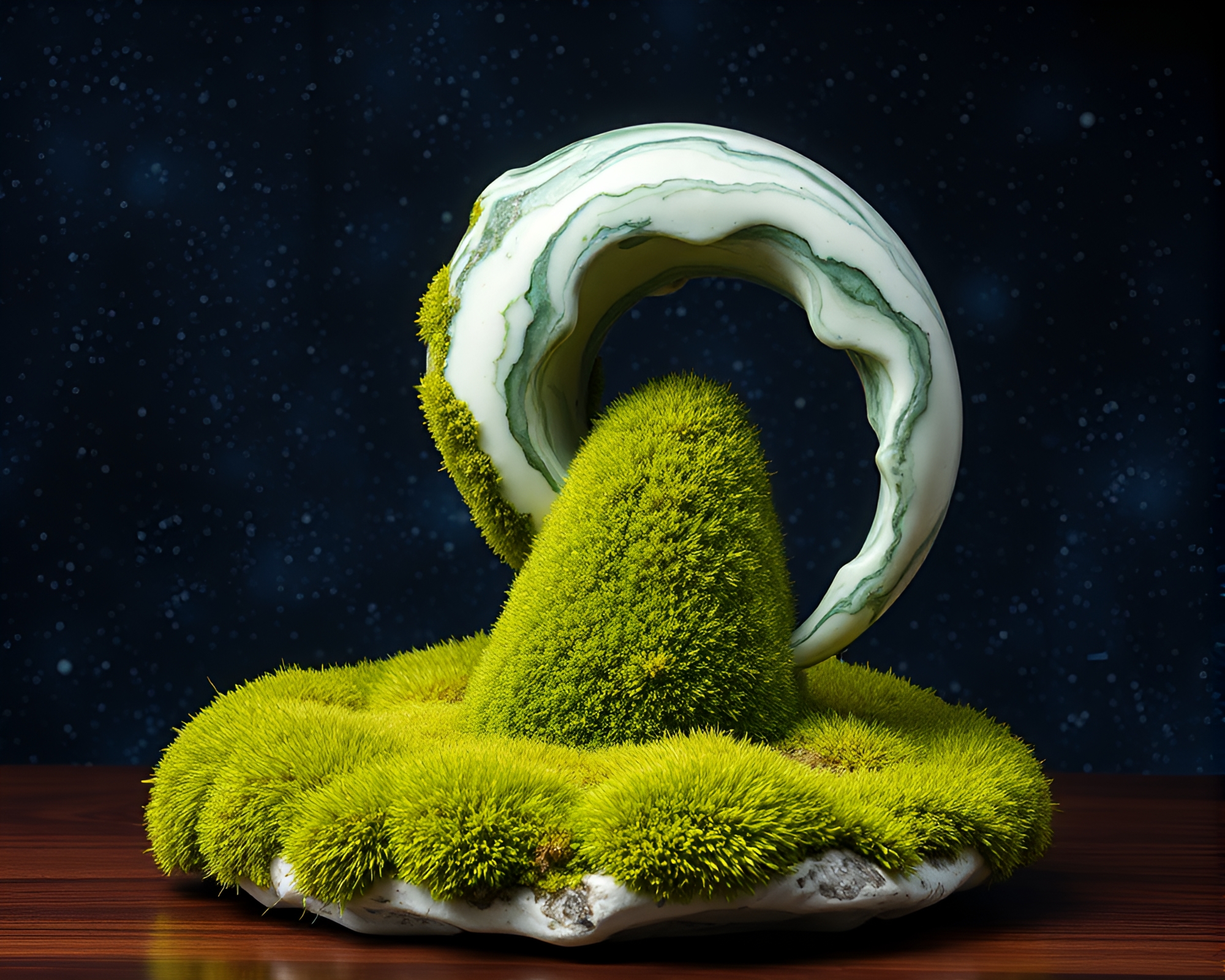 Ethereal Moss-Covered Marble Sculpture in ASCII Galaxy – free AI stock image