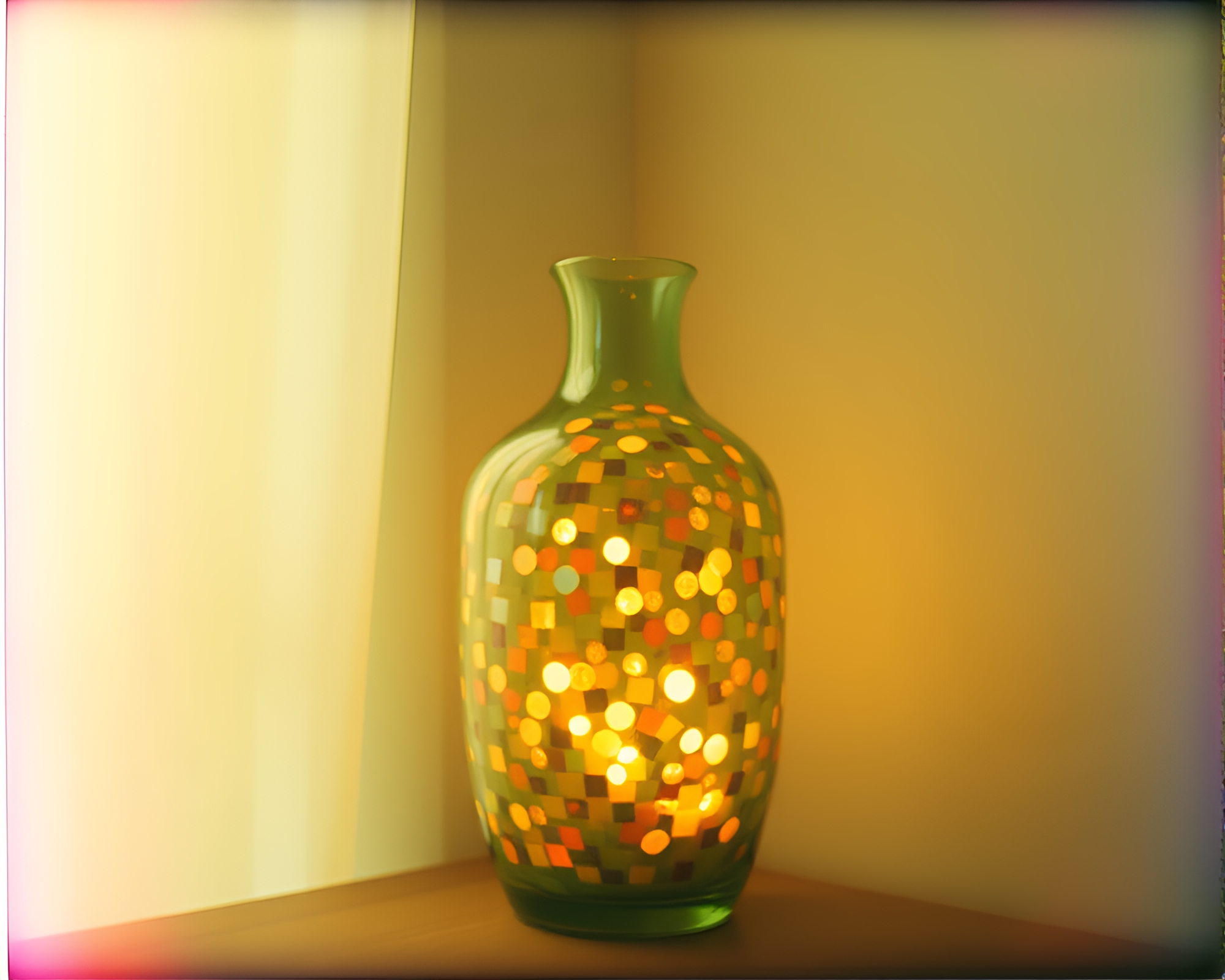 Vintage Vase with Mosaic Light Leaks Polaroid Aesthetic – free AI stock image