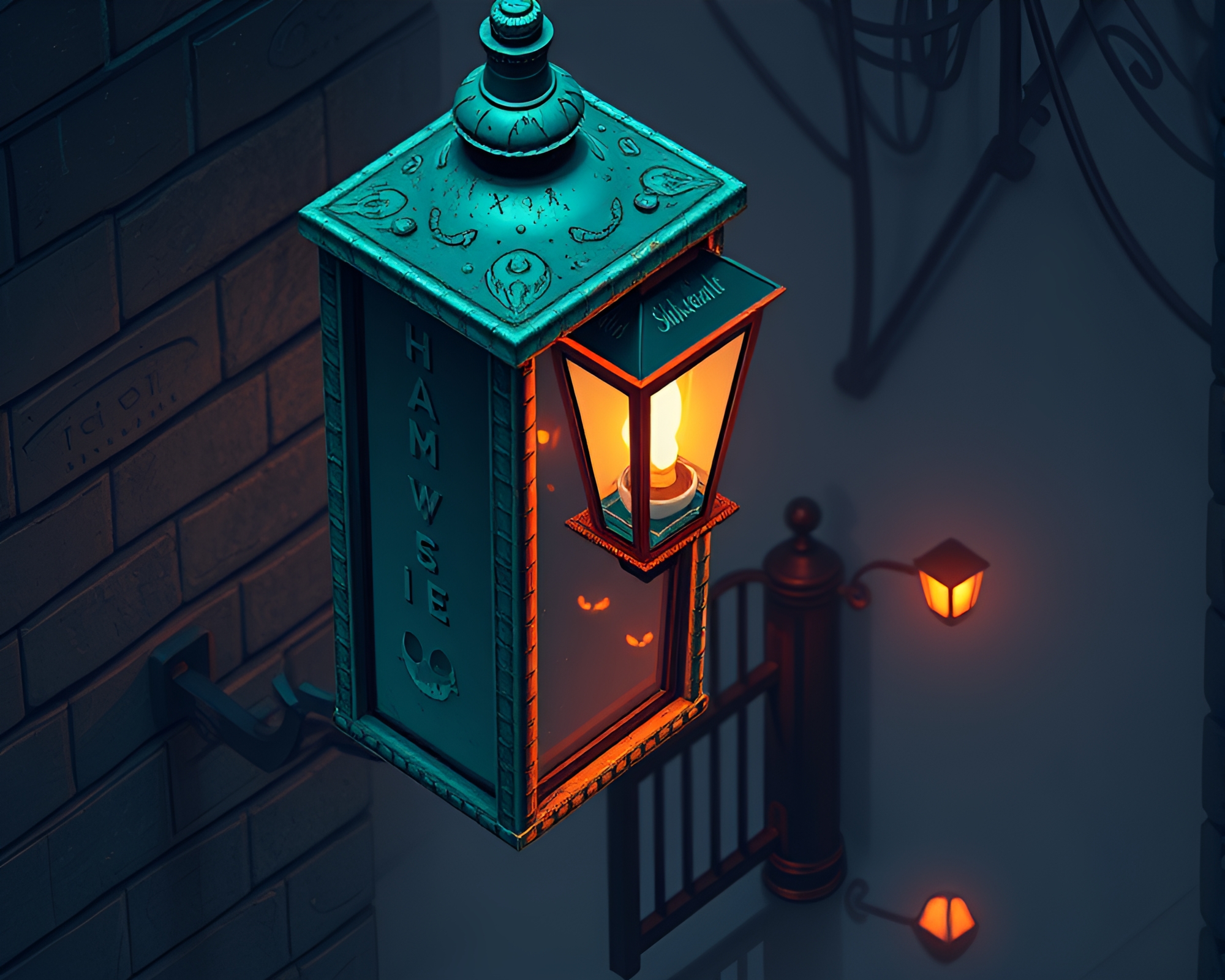 Ethereal Haunted Mirror in Isometric Copper Glow – free AI stock image