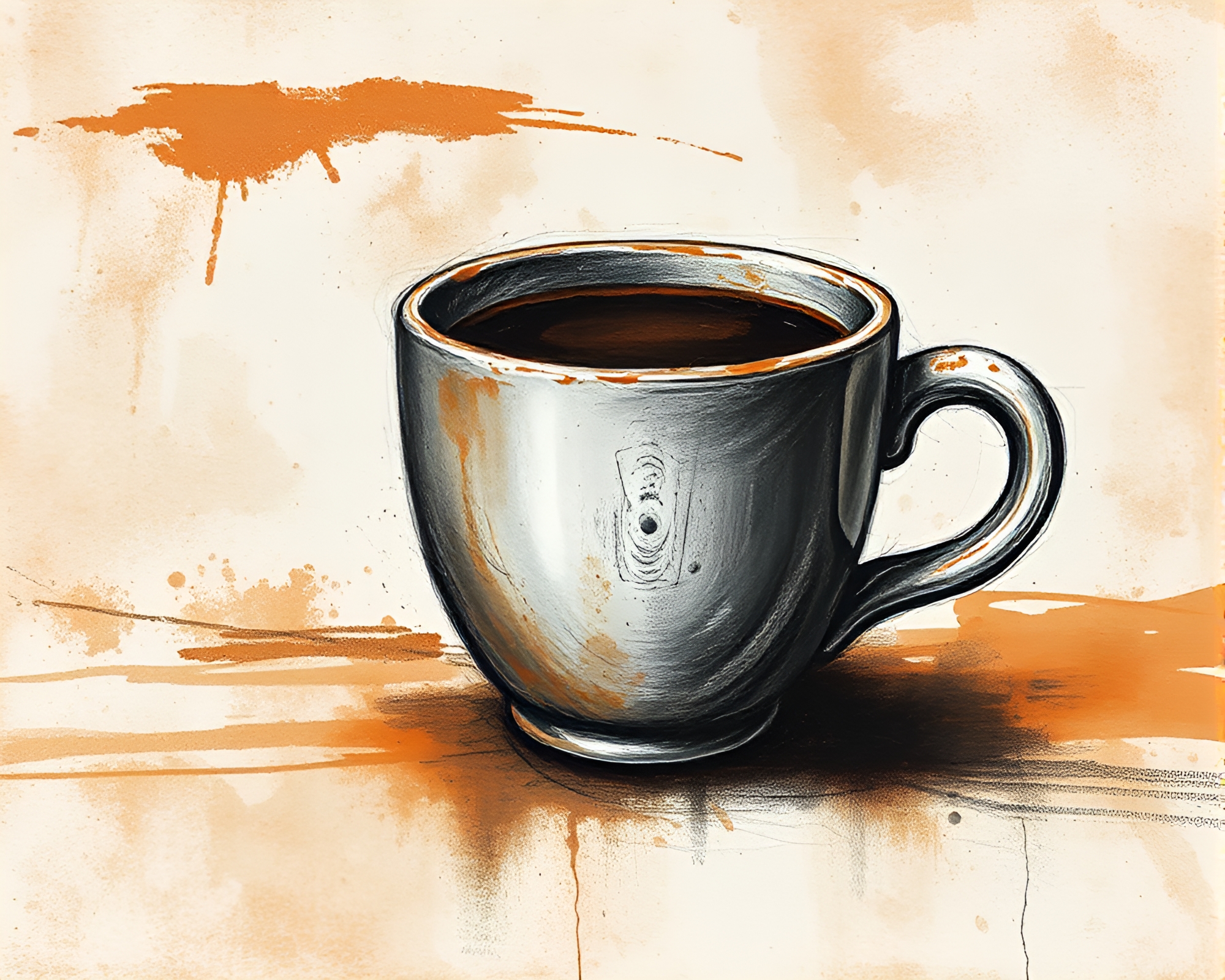 Stunning Chalk Drawing of Coffee Cup with Rust Stain Streaks – free AI stock image