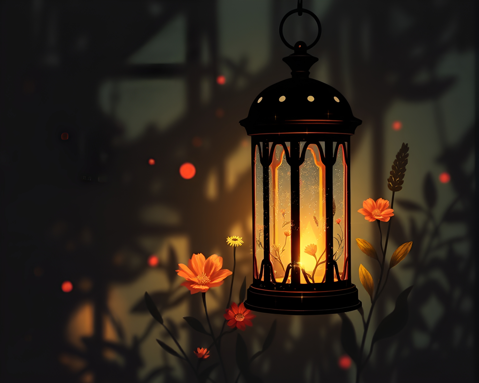 Botanical glitch: Lantern-lit shadow play – free AI stock image