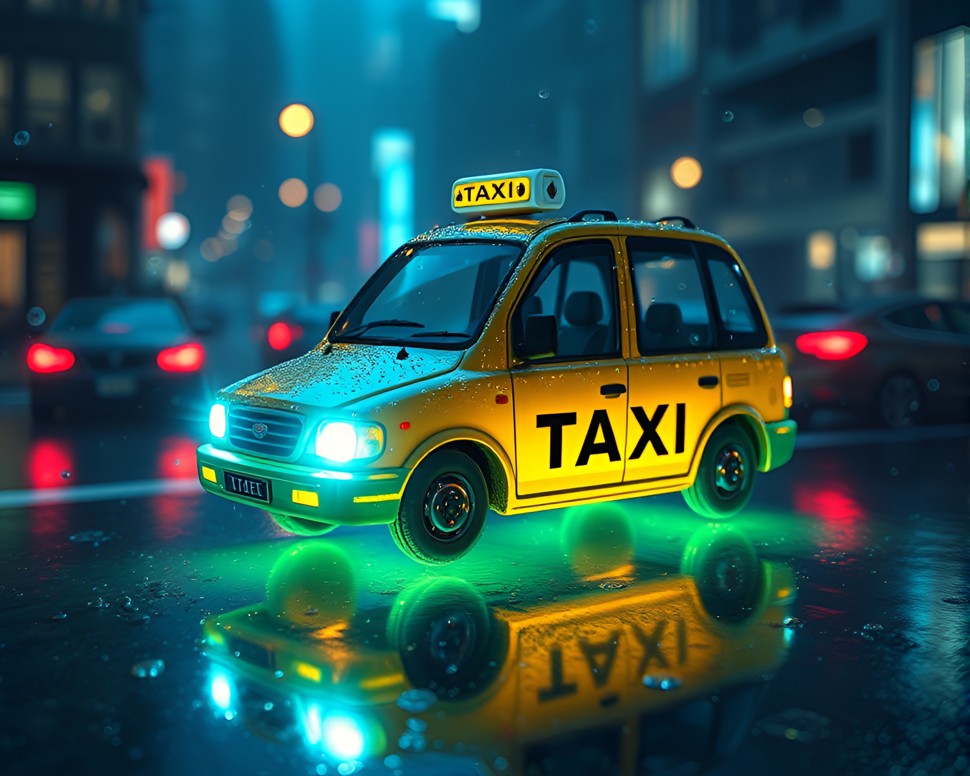 Urban Hover Taxi on Rainy Night – free AI stock image
