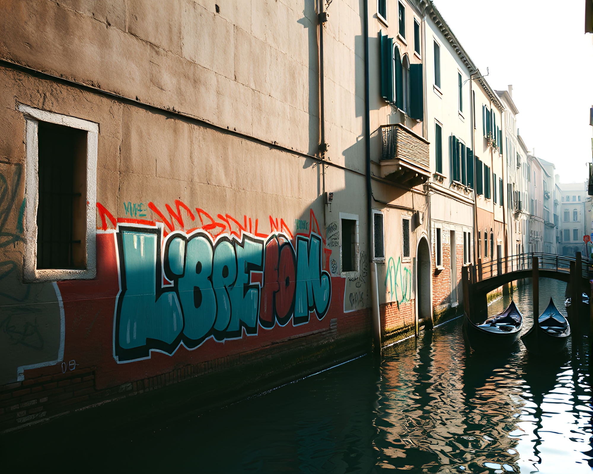 Venetian Canal Cinemagraph with Mural Graffiti – free AI stock image