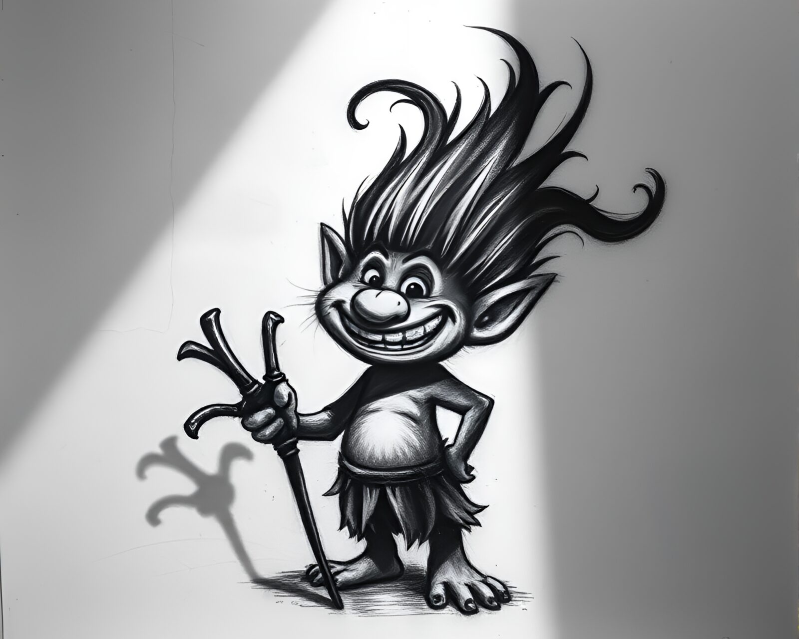 Charcoal sketch of a troll with split toning lighting