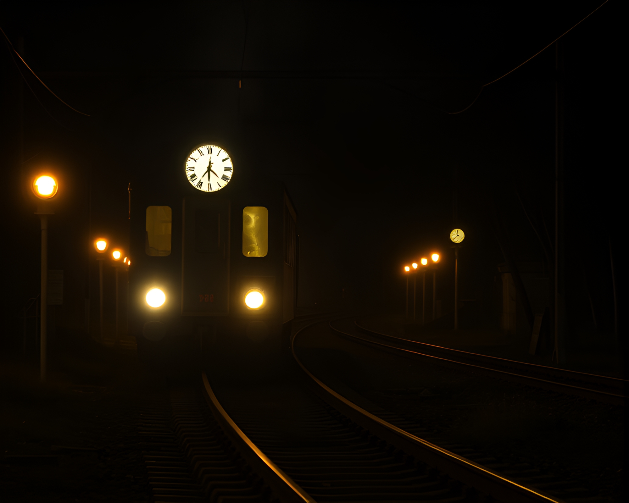 Clockwork Owl Soaring Through Indigo Train Light Trails – free AI stock image