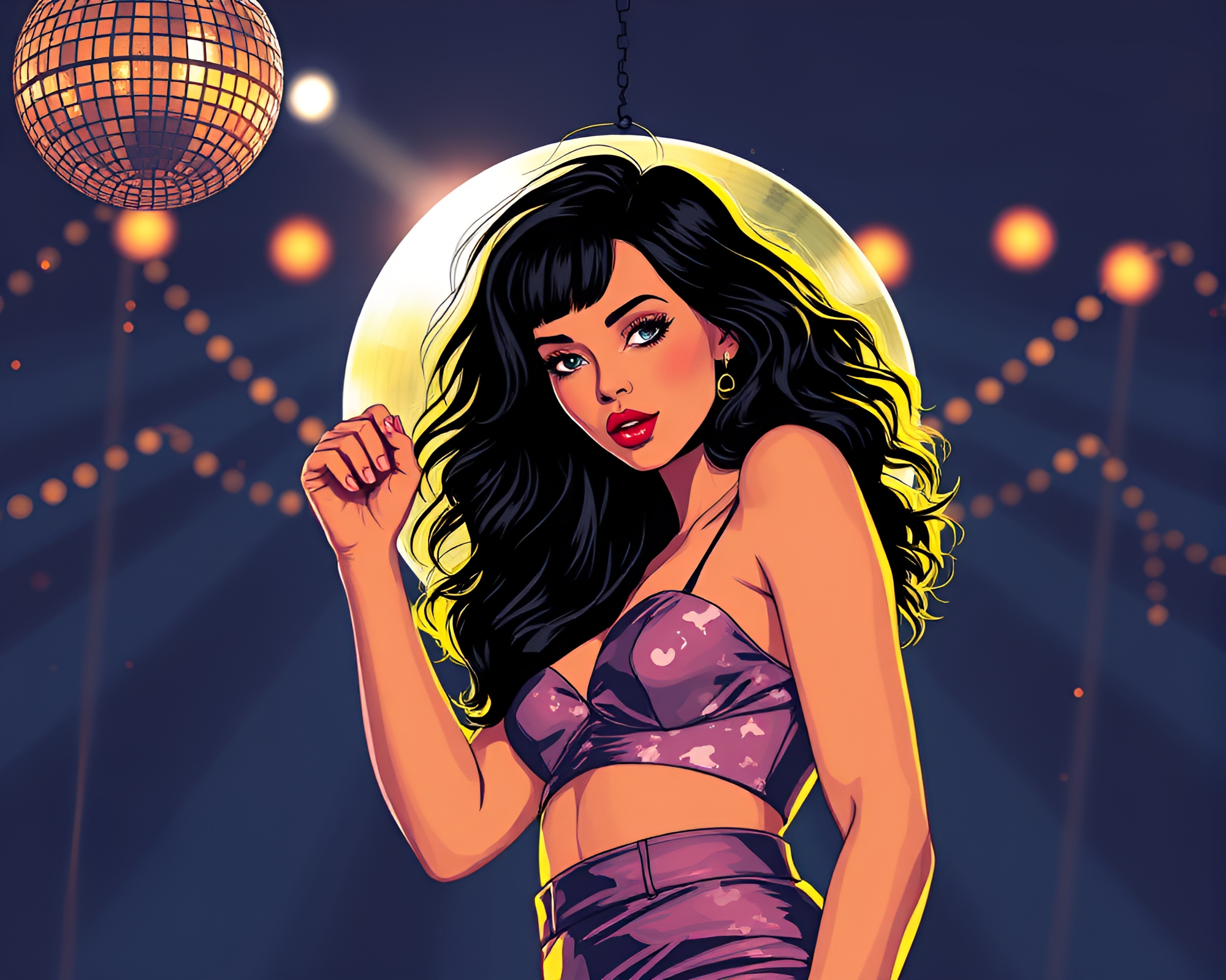 Vinyl record disco ball fashion illustration – free AI stock image