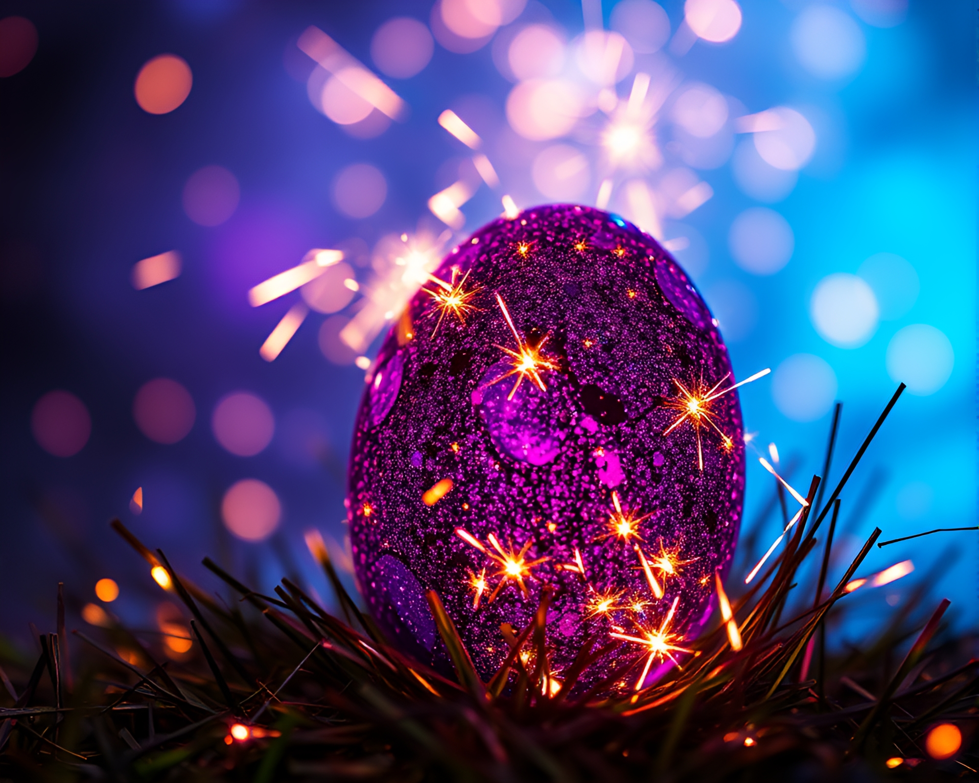 Dragon Egg Sparkler Trails in Ultraviolet Grunge Light – free AI stock image