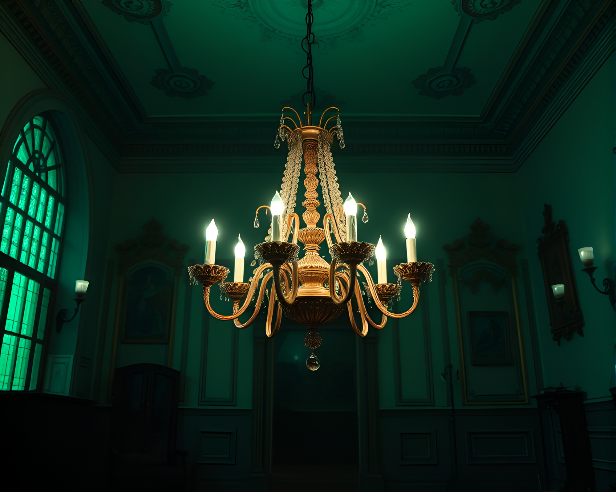 Victorian Chandelier in Emerald Green Blueprint Studio – free AI stock image