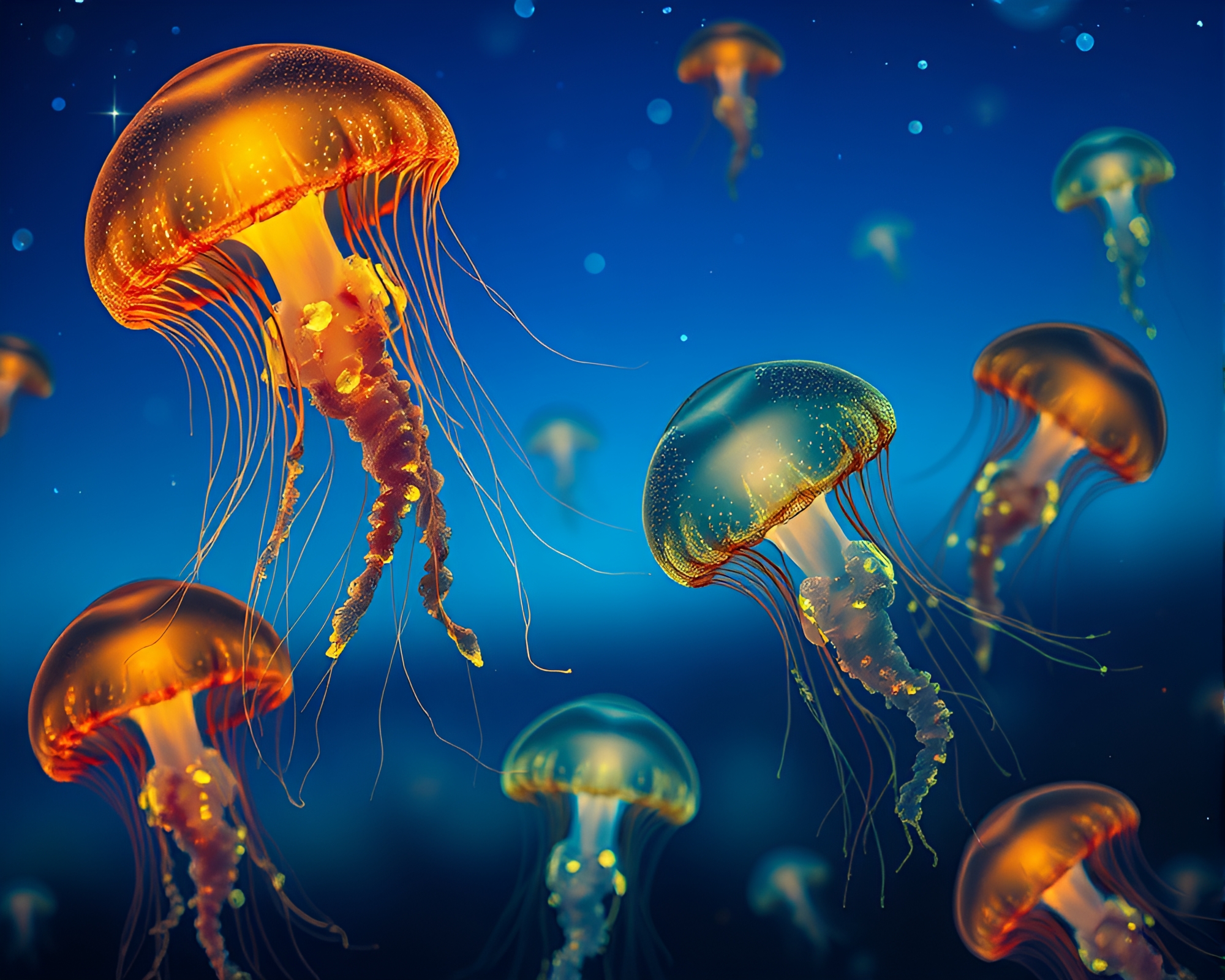 Gilded Bioluminescent Twilight Collage – free AI stock image