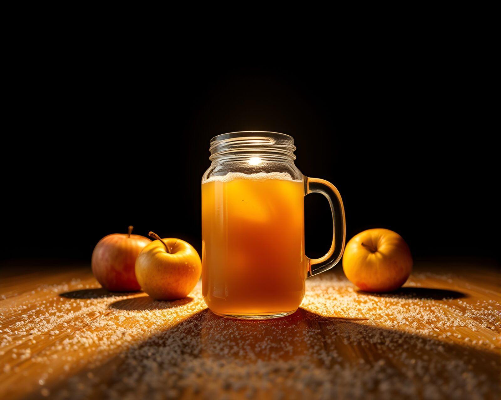 Surreal wide-angle view of glowing apple cider fractals