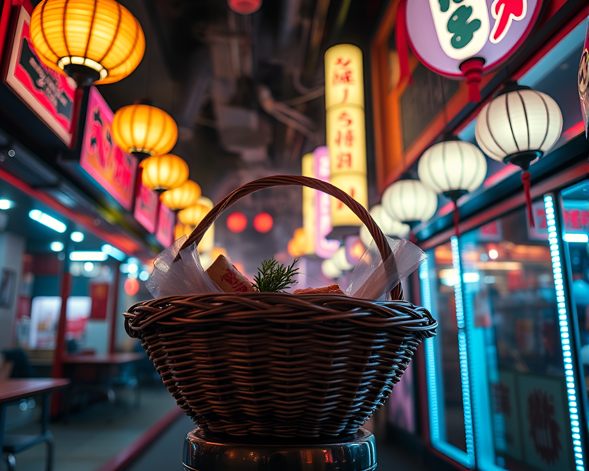 Surreal Dim Sum Delights in Retro Futurism Cityscape – free AI stock image