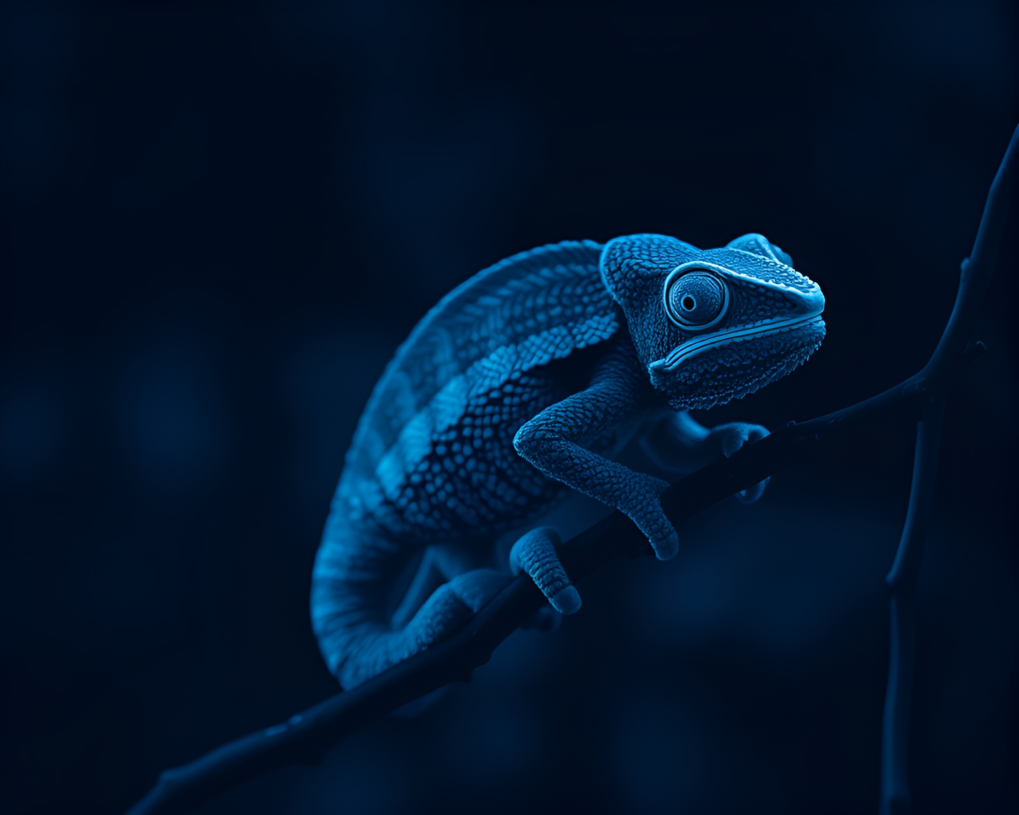Chameleon’s Monochrome Blue 16-Bit Depth Layering Composition – free AI stock image