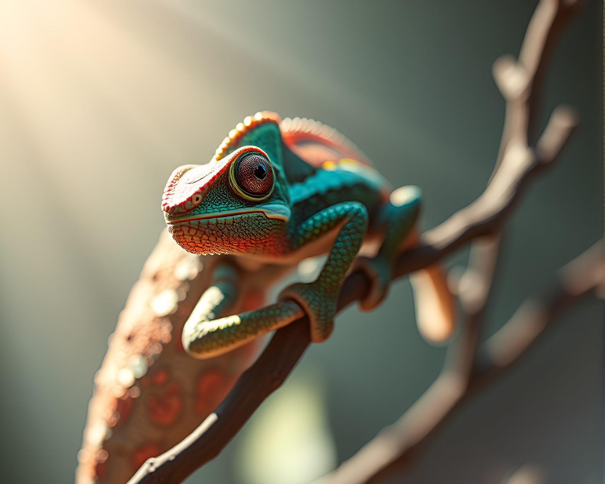 Chameleon blending in CGI overexposed light render – free AI stock image