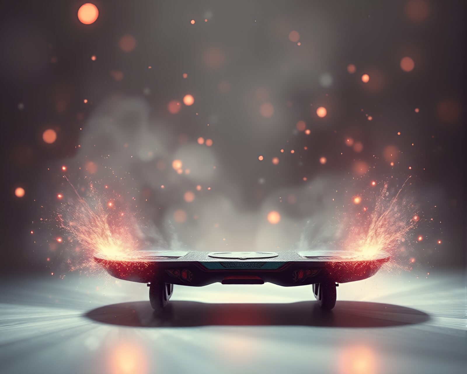 Digital painting of a hoverboarder over torn paper in light