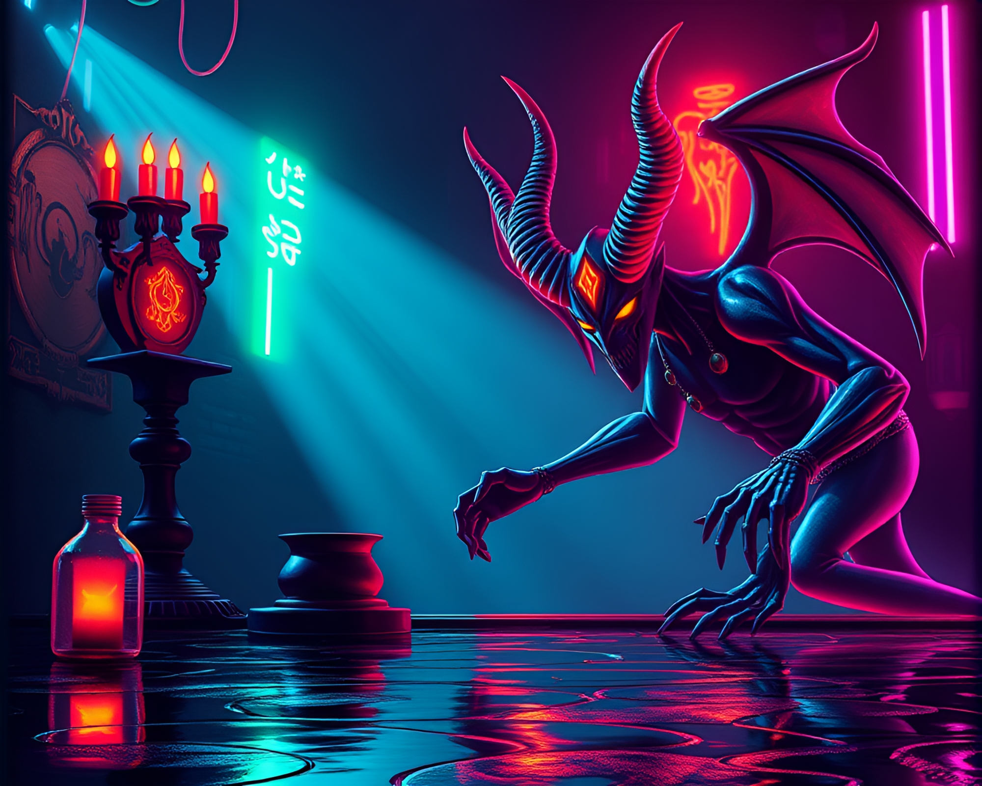 Neon Djinn in High-Key Vector Art – free AI stock image