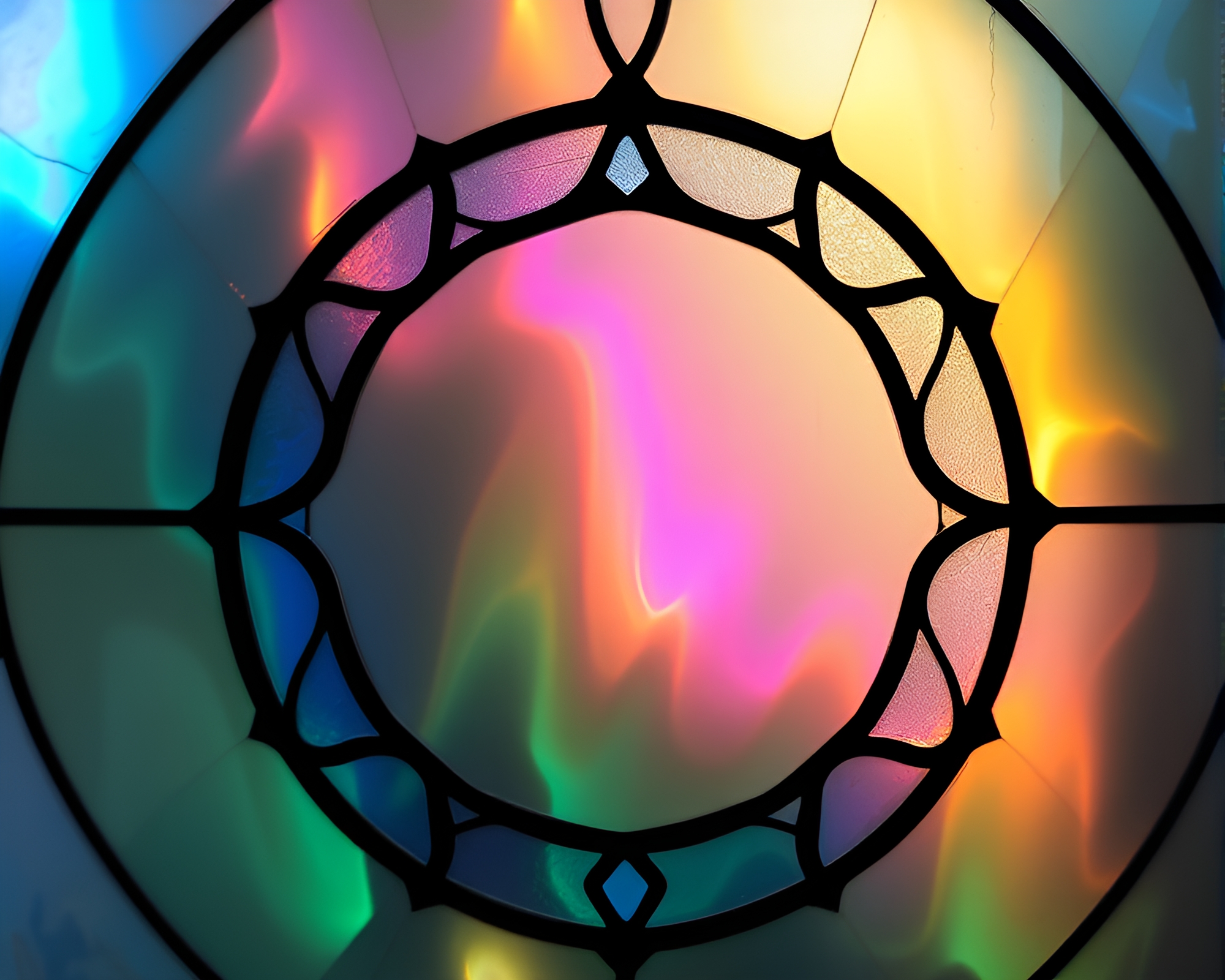 Iridescent soap film stained-glass prism vignette – free AI stock image