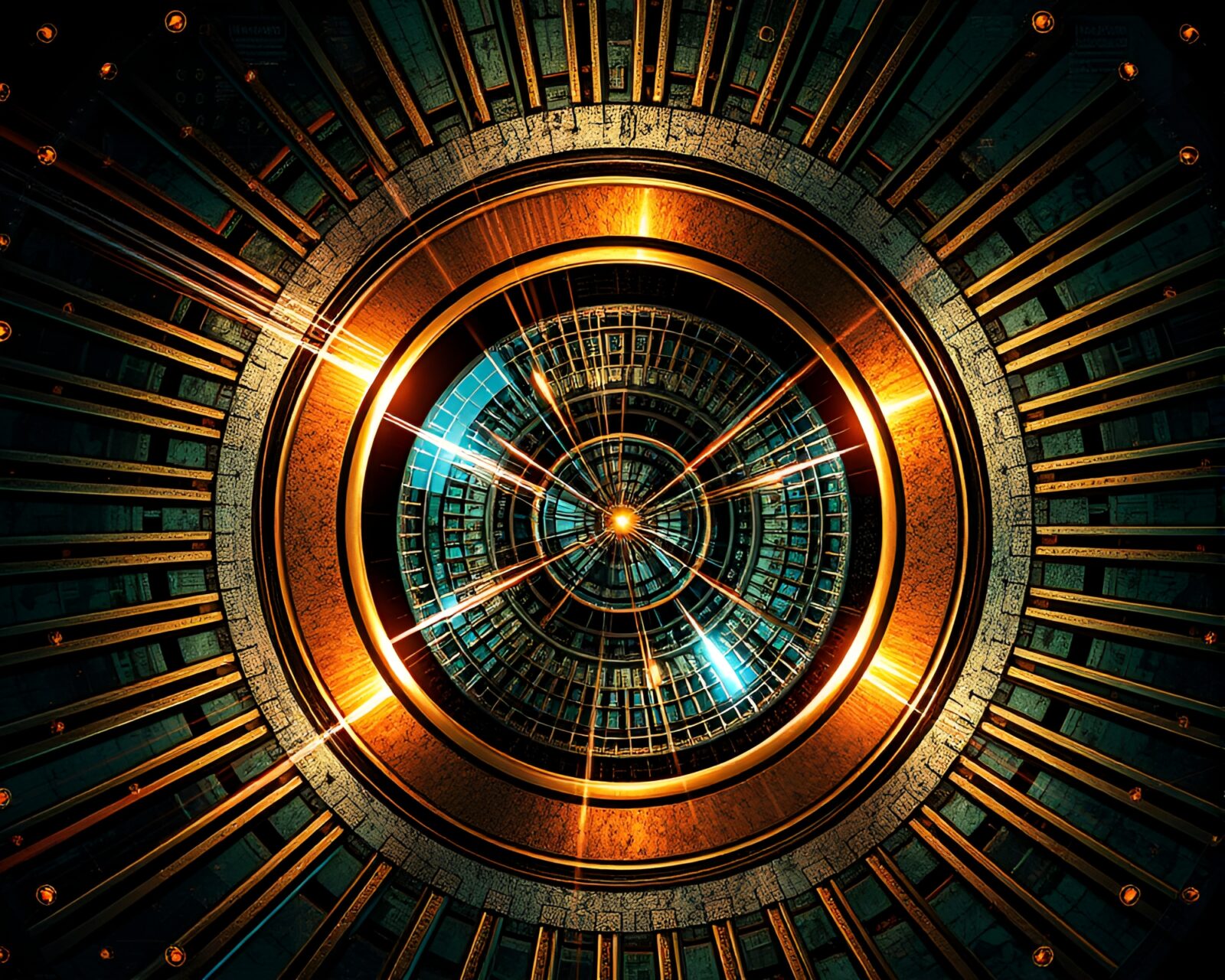 Illustration of intricate mirror maze with steampunk motifs