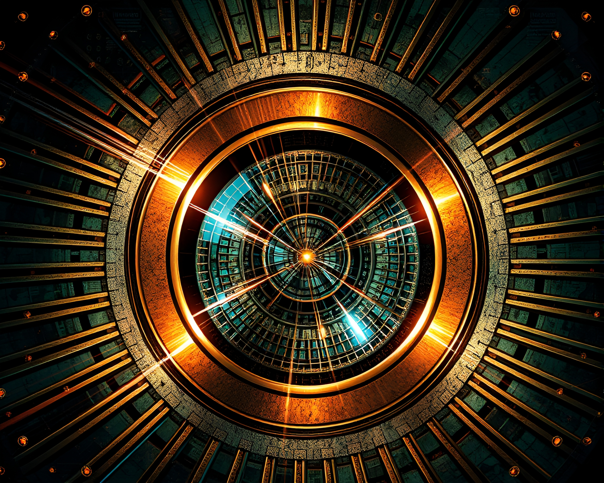 Steampunk Mirror Maze with Copper Verdigris Accents – free AI stock image