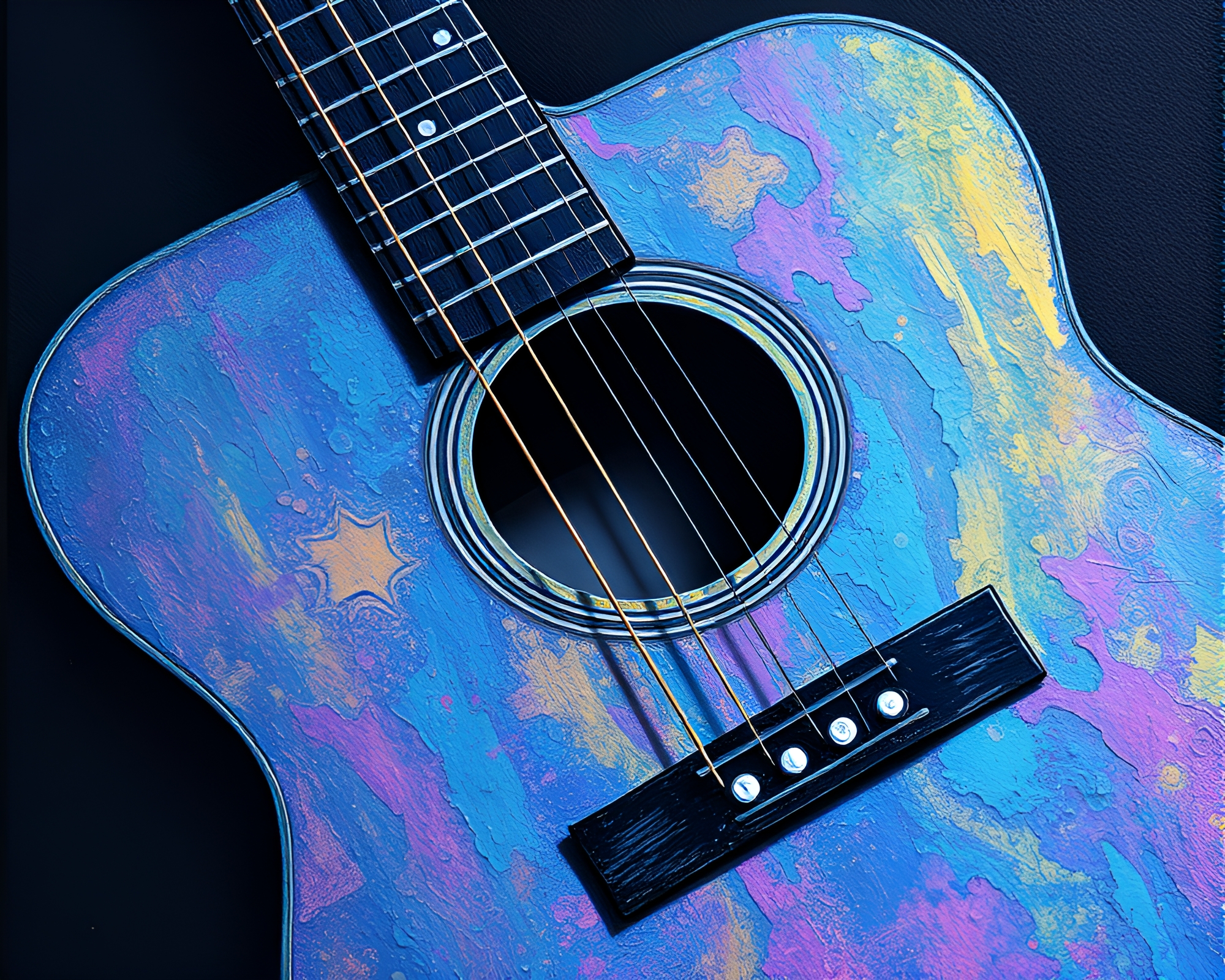 Holographic Gouache Guitar on Textured Paper Composition – free AI stock image