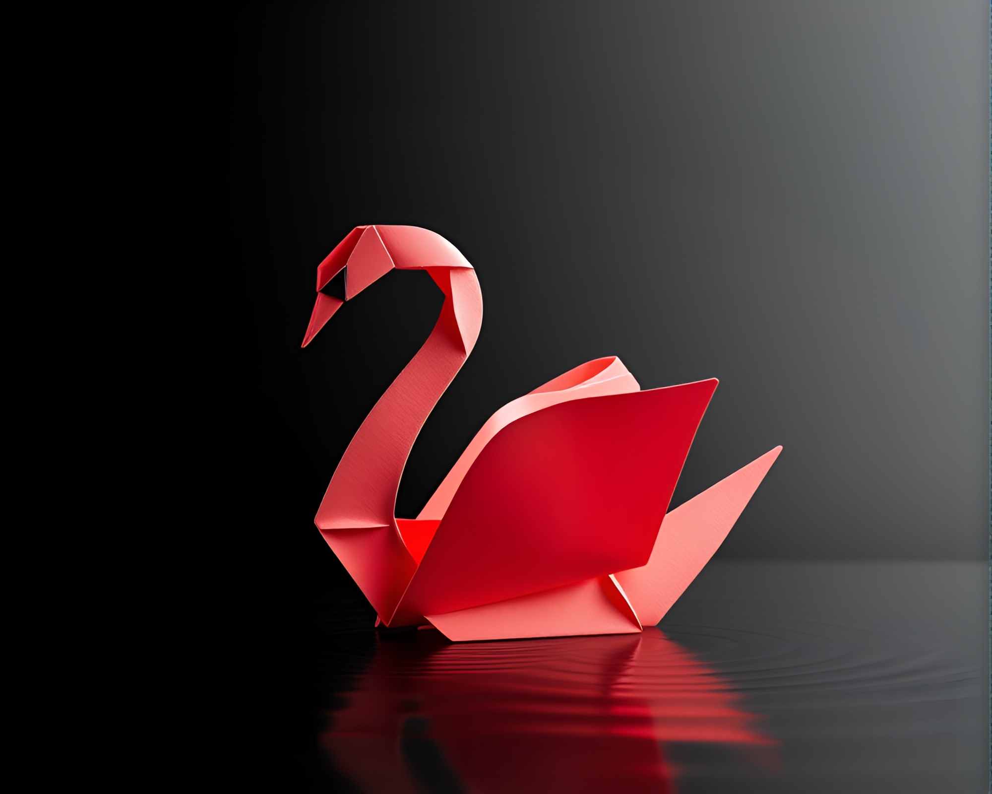 Tilted Origami Swan in Monochrome Red Medical Illustration – free AI stock image