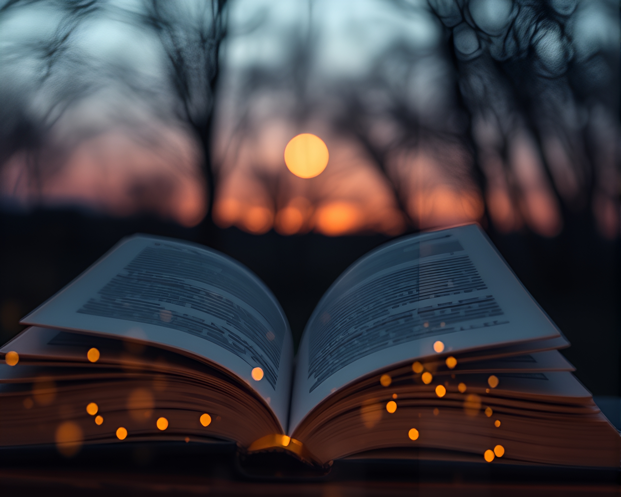Enchanted Book Double Exposure with Cool Dawn Light – free AI stock image