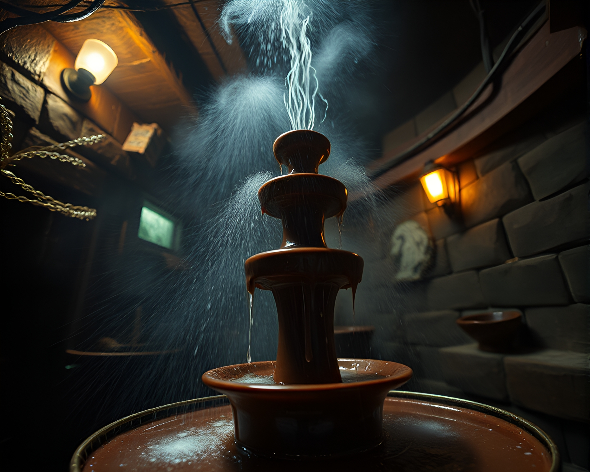 Gloomy Chocolate Fountain Under Macro Lens – free AI stock image