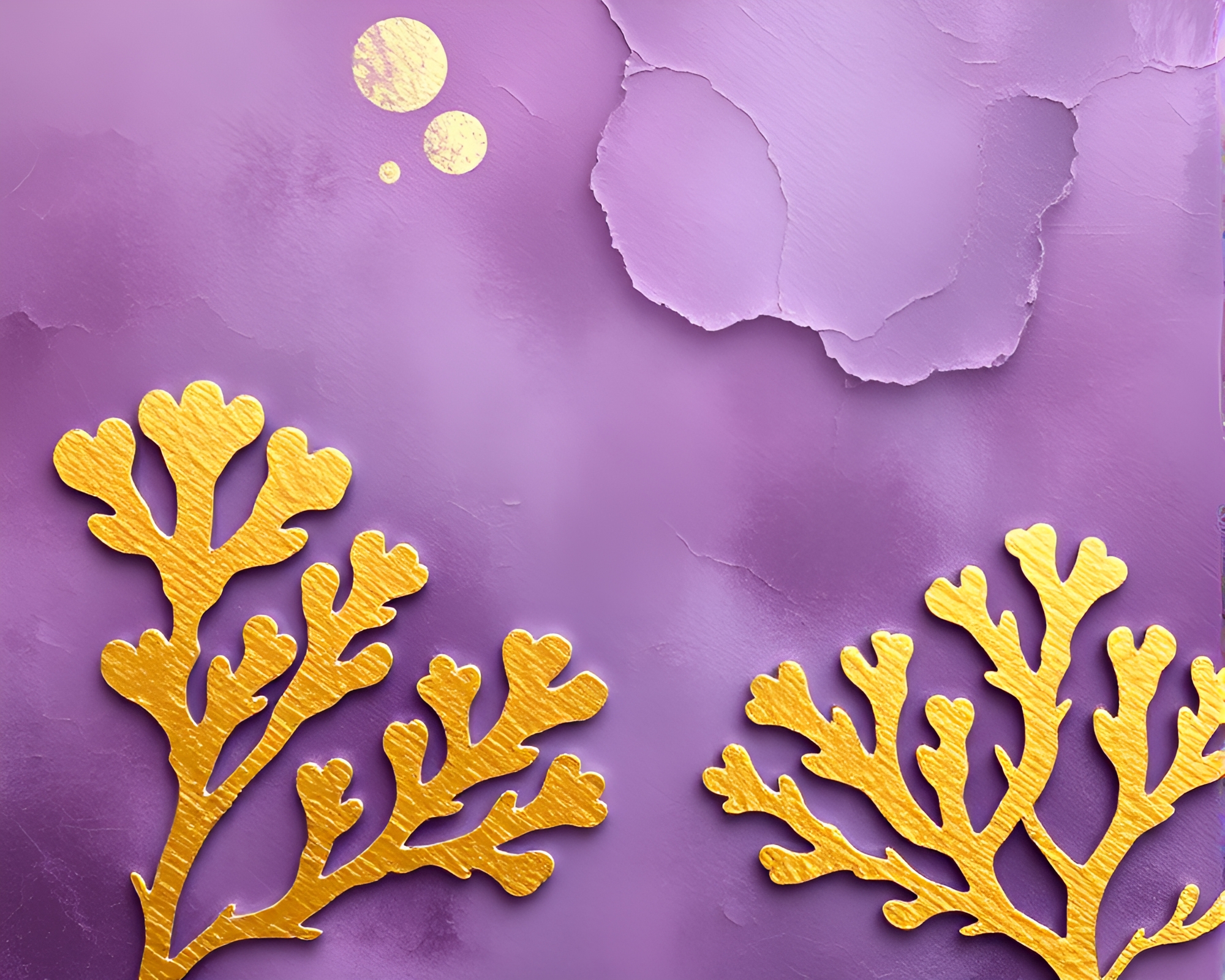 Coral Reef Amidst Amethyst Grisaille with Gold Foil Accents – free AI stock image