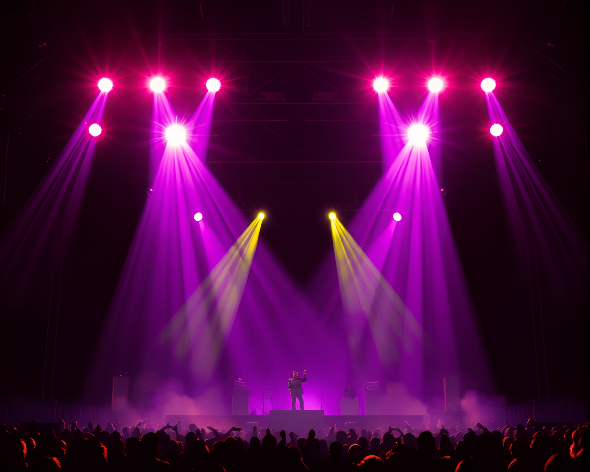 Eldritch Pixel Nightmare: Cosmic Horror Stage Lights – free AI stock image
