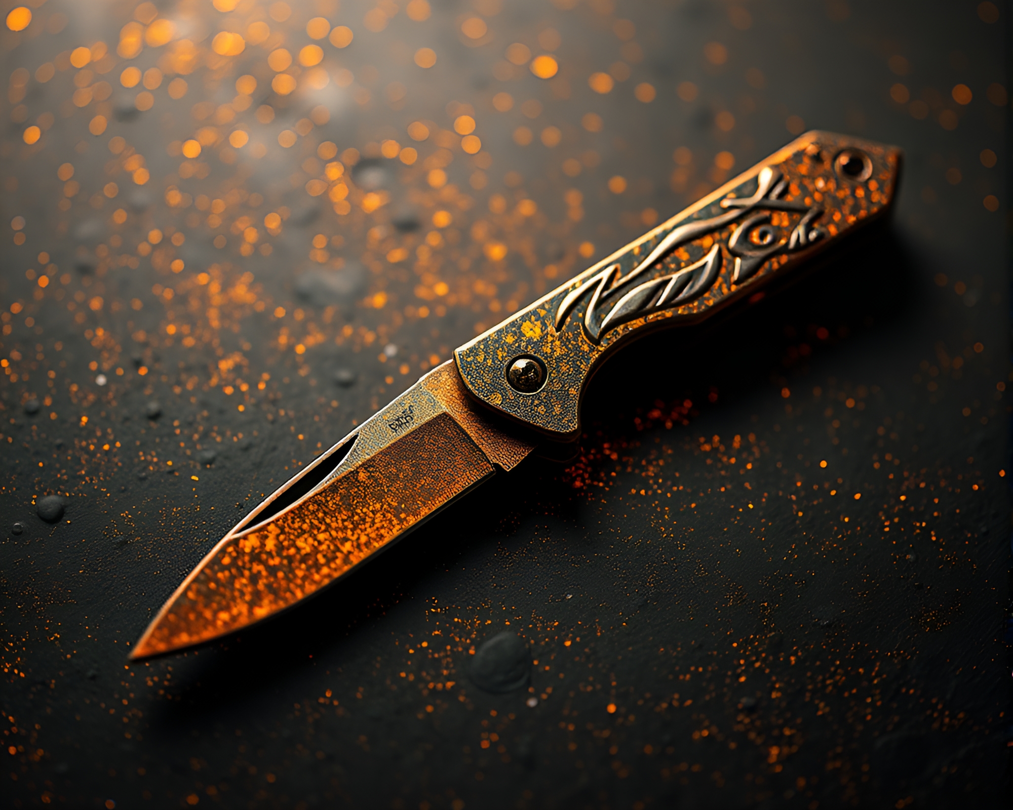 Rusty Pocketknife Illuminated by Gilded Fractal Glow – free AI stock image