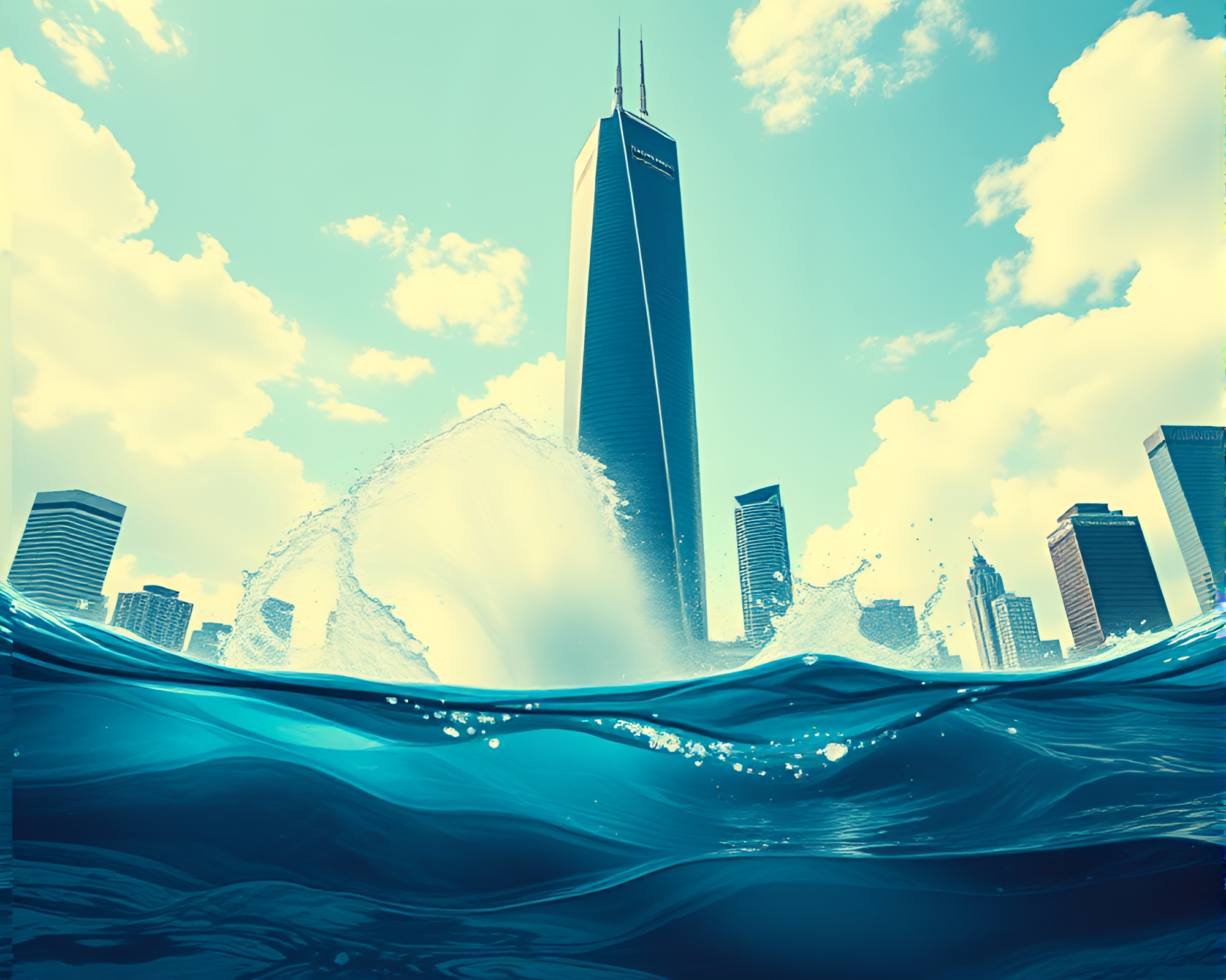 Urban Skyline in Water Whirlpool – Cel Shading – free AI stock image