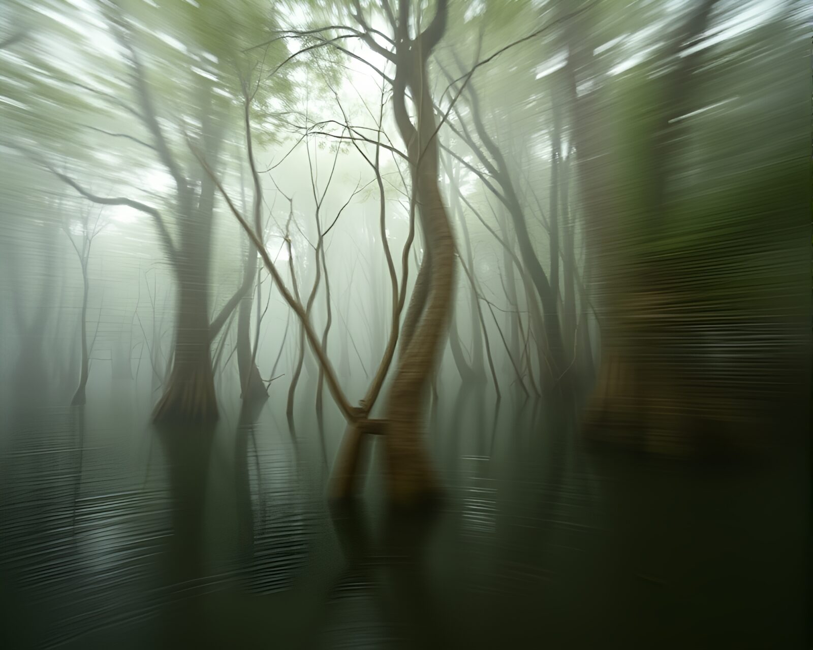 Mangrove swamp with pan motion blur and smoky haze