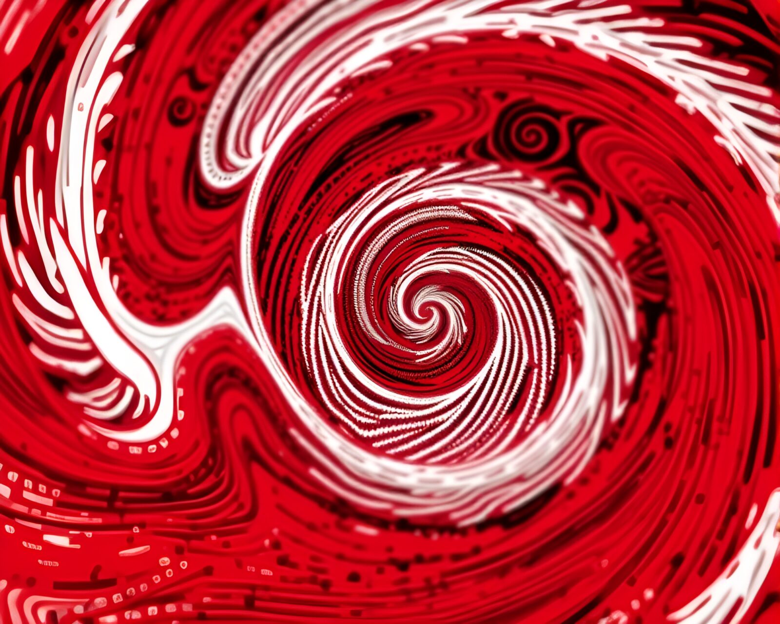 Elegant fingerprint swirls in calligraphy style on monochrome red background