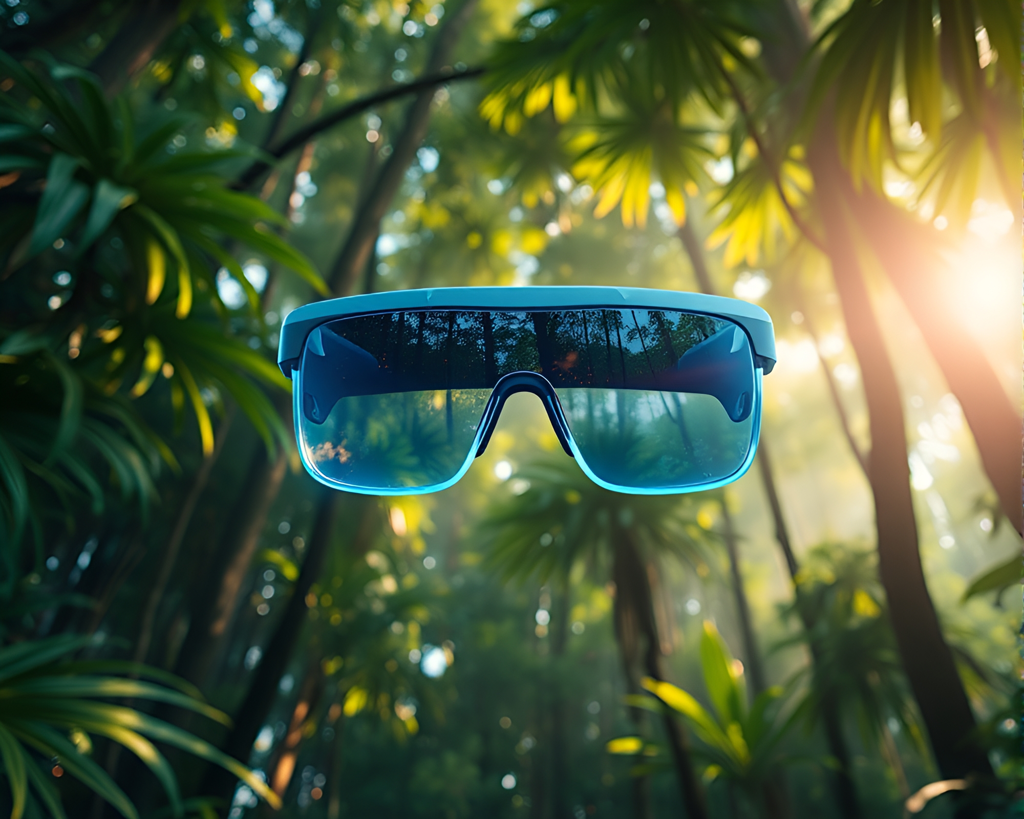 Zoom Burst Jungle Canopy Hologram AR Glasses – free AI stock image