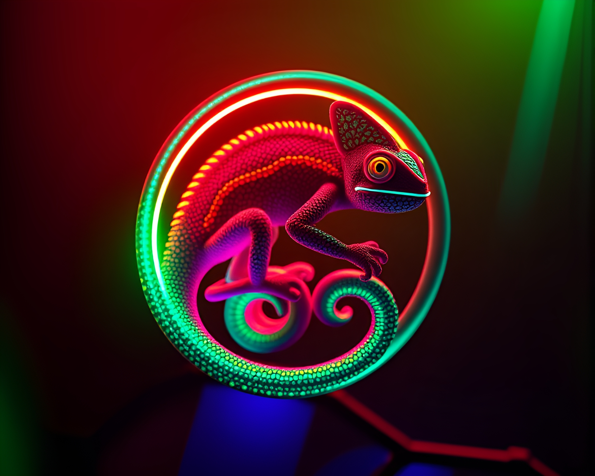 Neon Chameleon in Spiral Motion – free AI stock image