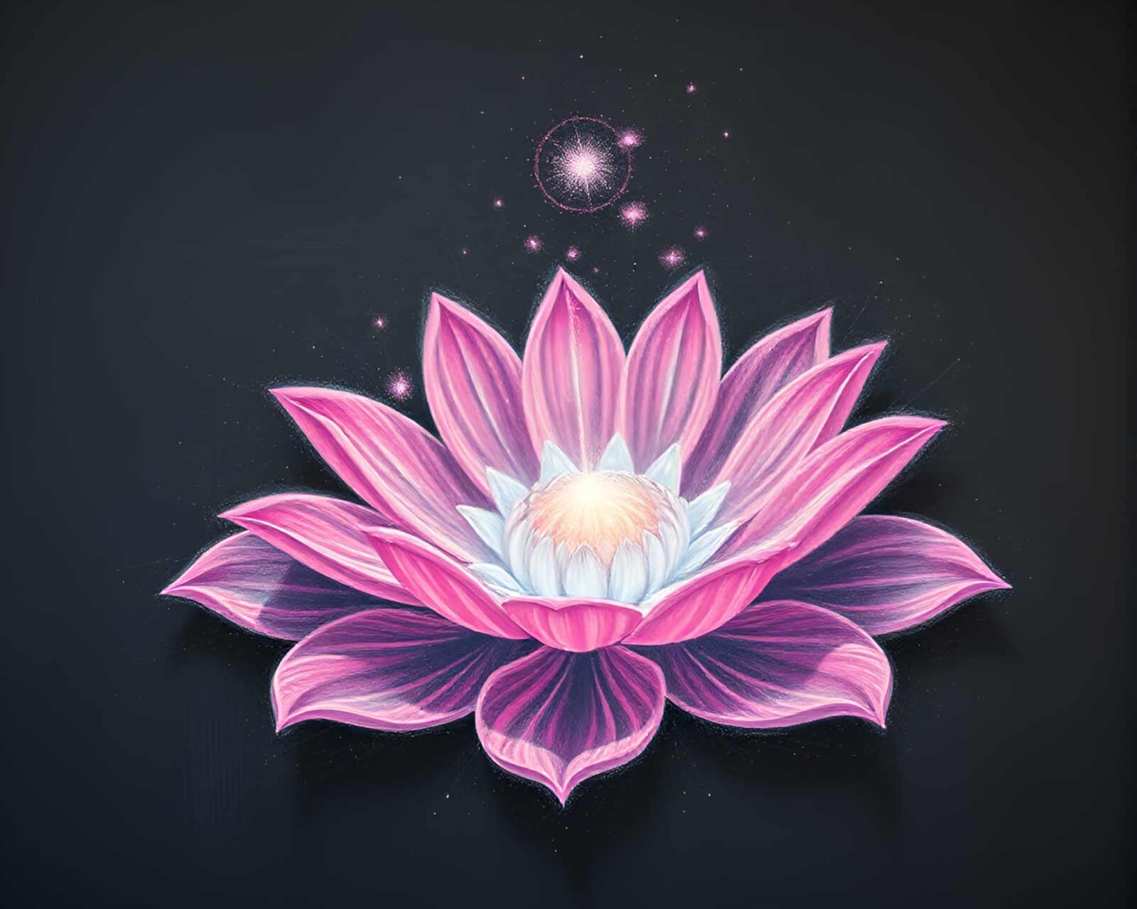 Chalk drawing of reactor powered by flower petals with CRT flicker