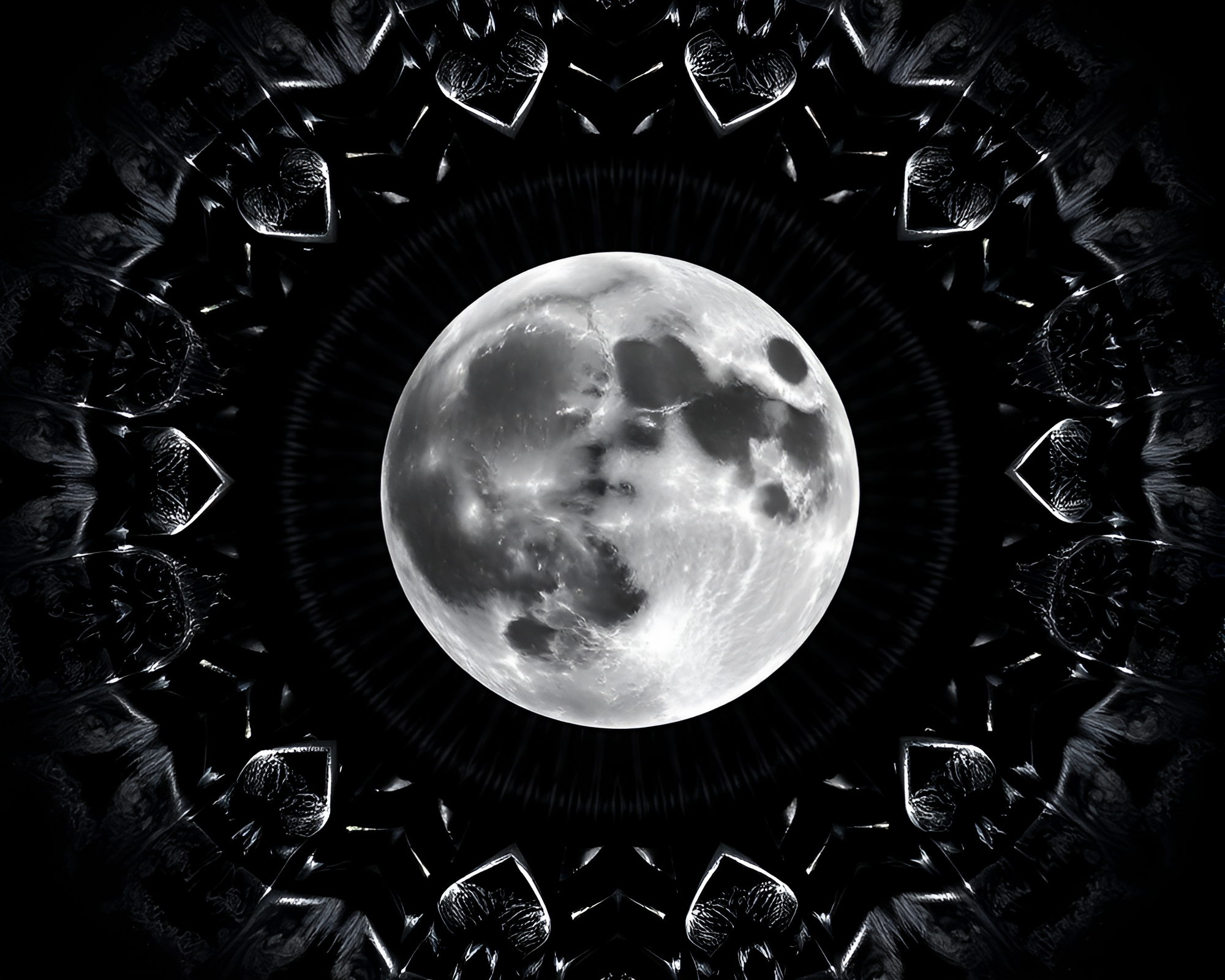 Cosmic Holographic Eclipse Illuminated by Moonlight – free AI stock image