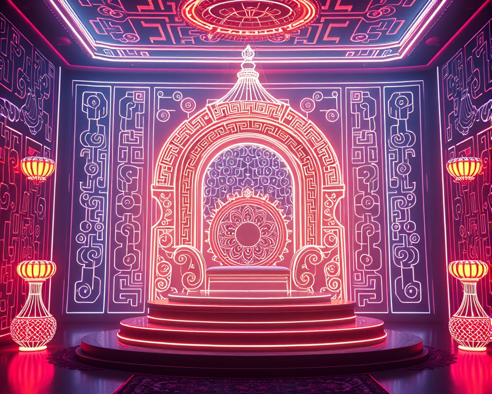Futuristic bio-organic dim sum basket glowing in neon lights